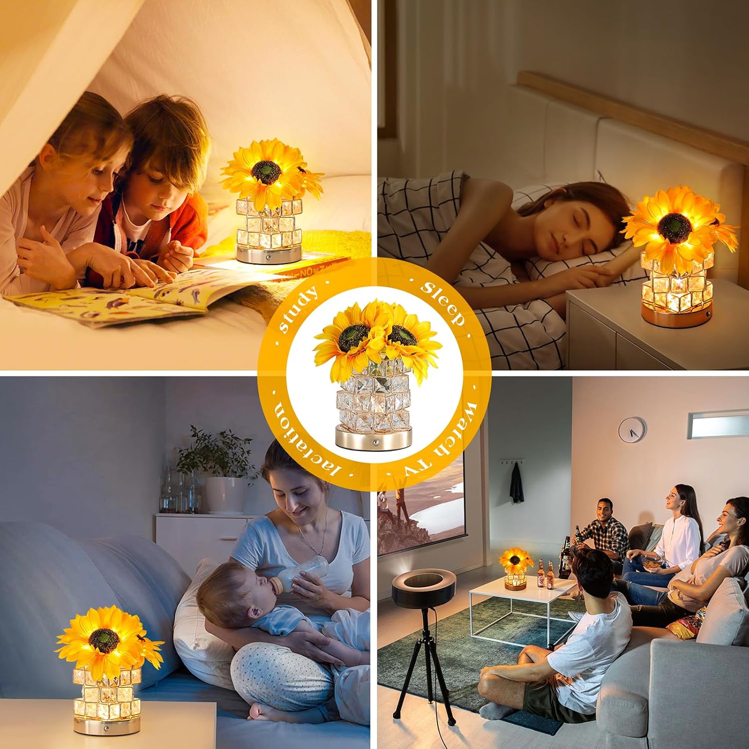 Sunflowers Flower Lamp,Rechargeable Cordless Touch Table Lamp,3-Colour Infinitely Dimming Small Night Light,Festival Restaurant Bedroom Bar Coffee Shop Birthday Gifts for Women Mom - Image 6