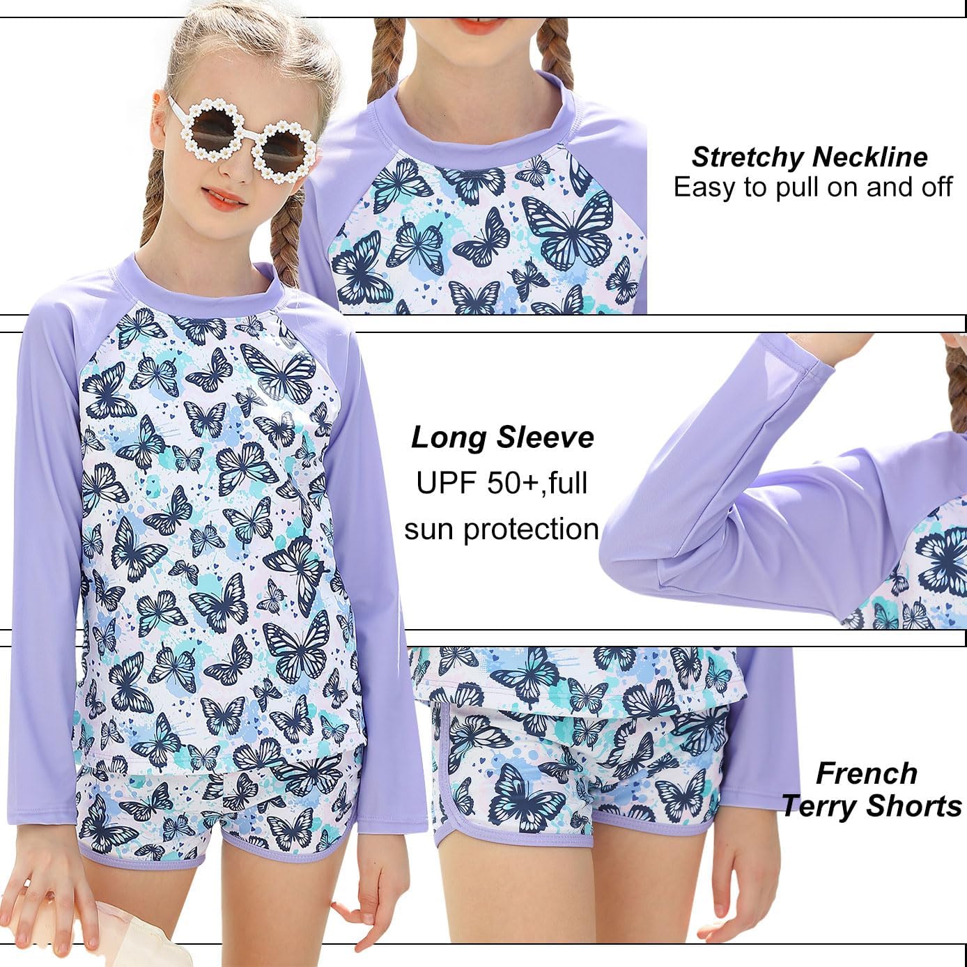 Vogseek Girls Rash Guard Two Pieces Swimsuit Long Sleeve Bathing Suit for 3-10 Years - Image 4