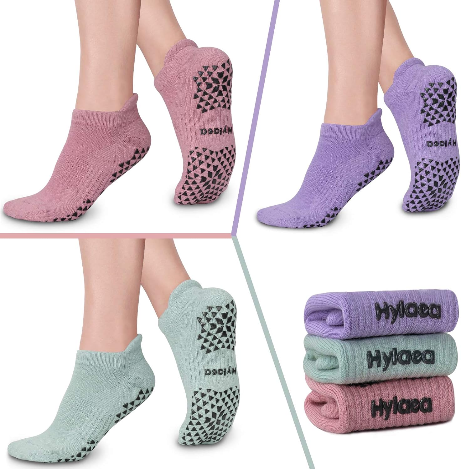Hylaea Unisex Non Slip Socks with Grip for Yoga, Hospital, Pilates, Barre | Ankle, Cushioned - Image 2