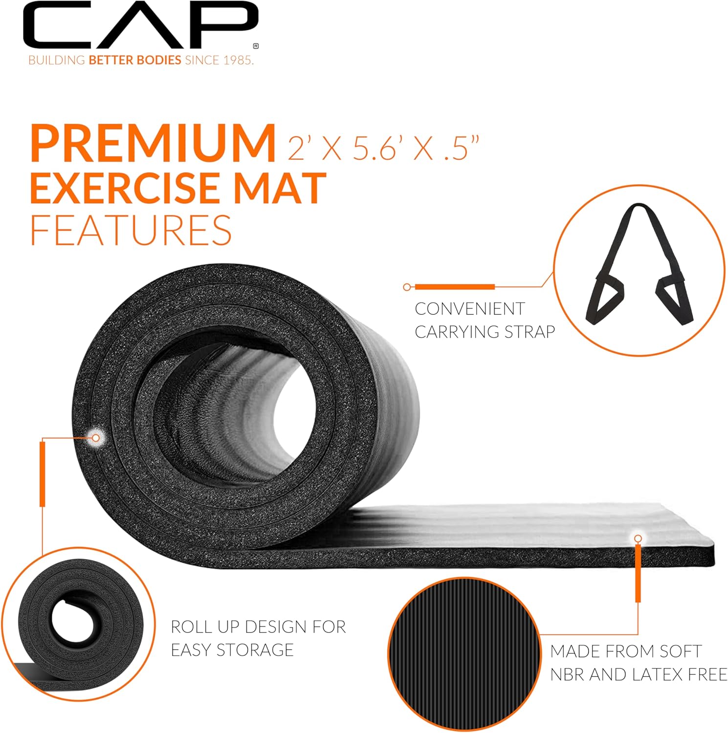 CAP Barbell 1/2-Inch High Density Exercise Yoga Mat with Strap | Multiple Options - Image 3