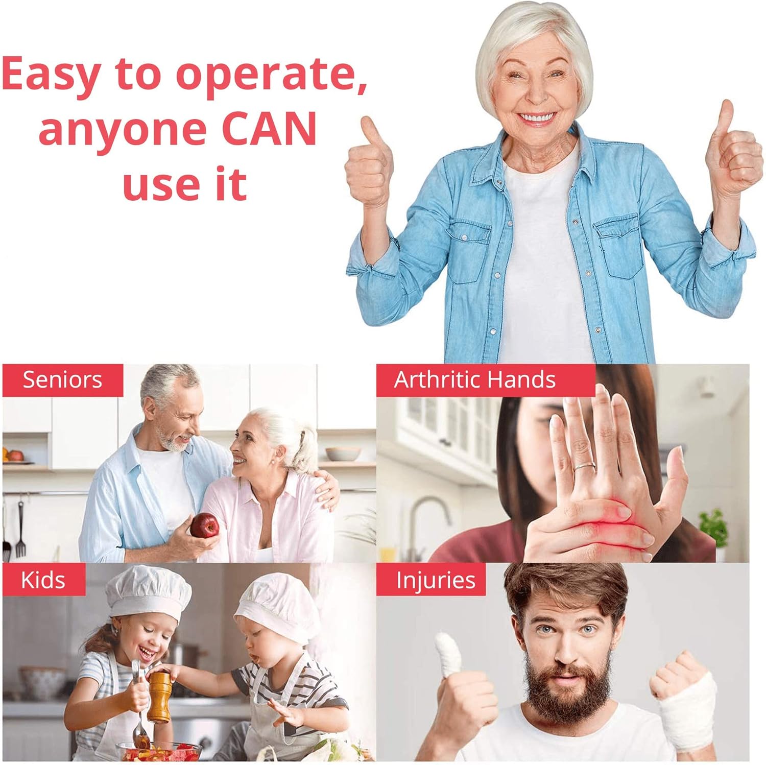 Kitchen Mama Auto Electric Can Opener: Open Your Cans with A Simple Press of Button - Automatic, Hands Free, Smooth Edge, Battery Operated, YES YOU CAN (Red) - Image 6