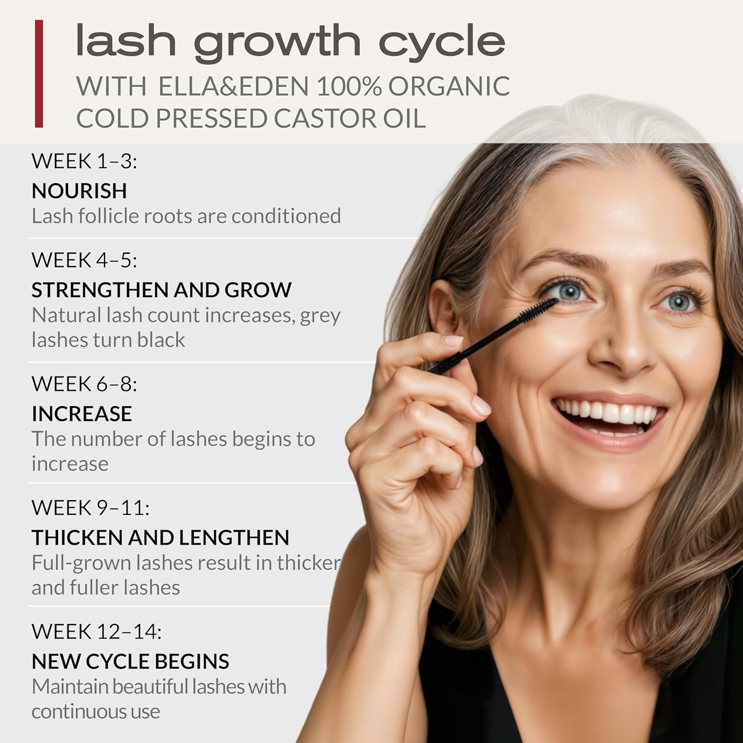 Ella & Eden Organic Castor Oil for Eyelashes - 4 Fl Oz Glass Bottle Lash Serum - for Eyebrows, for Hair Growth - Cold-Pressed Hexane-Free USDA Certified 100% Pure Unrefined - Image 3