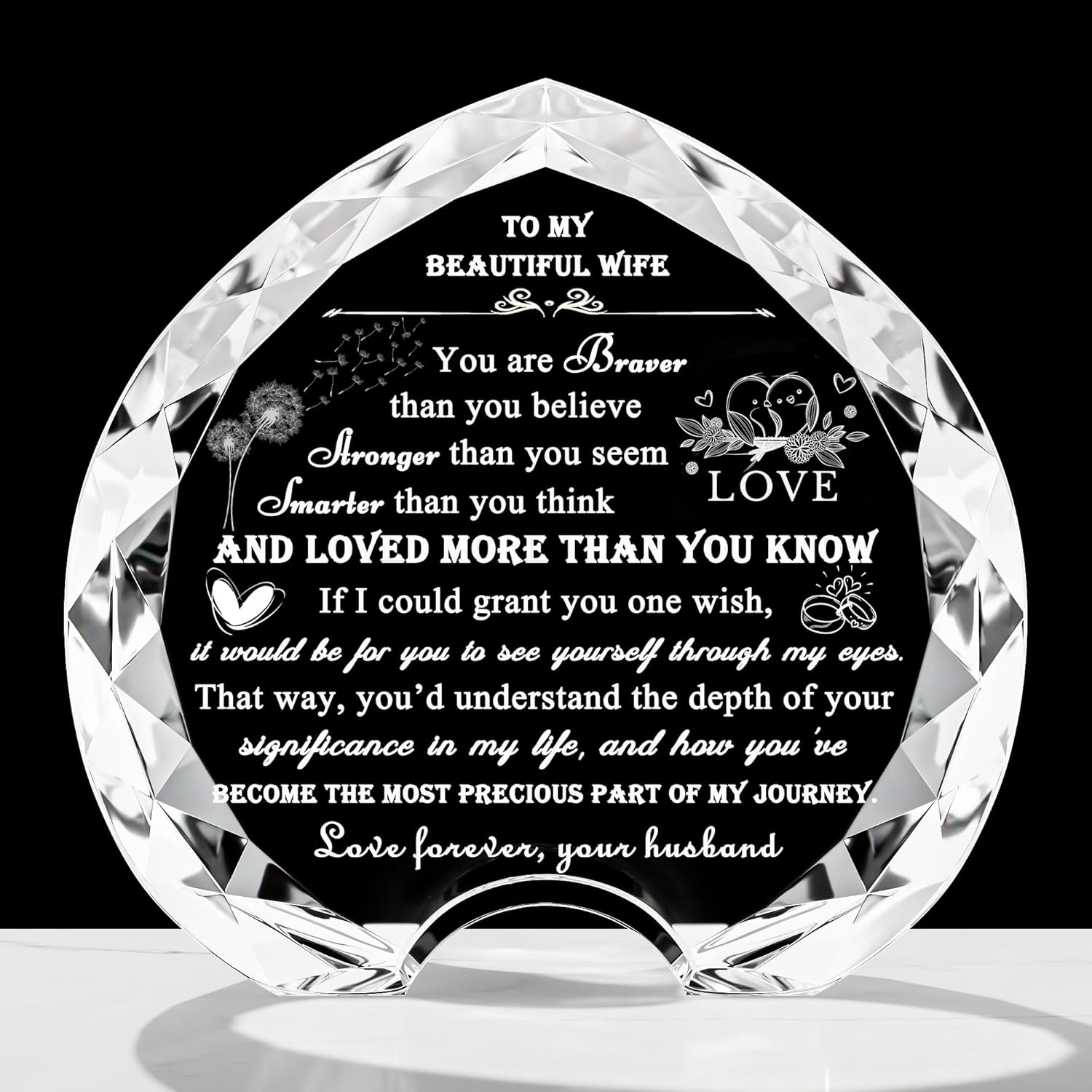 QIANWEI Gifts for Wife from Husband Unique - Crystal Engraved Gifts Personalized Gifts for My Wife Who Has Everything - Birthday Anniversary Wedding Valentines Day Gifts Ideas for Wife
