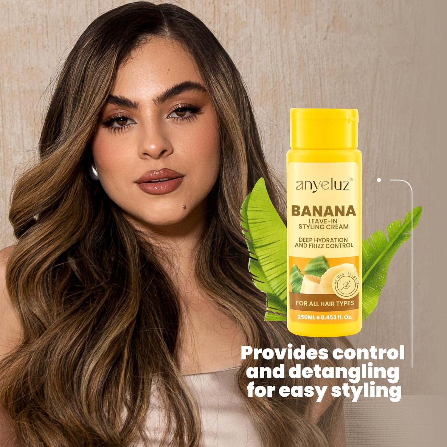 ANYELUZ Banana Leave-In Styling Cream - Leave-In Conditioner for Frizz Control and Shine, Strengthens and Smooths Hair - Image 3