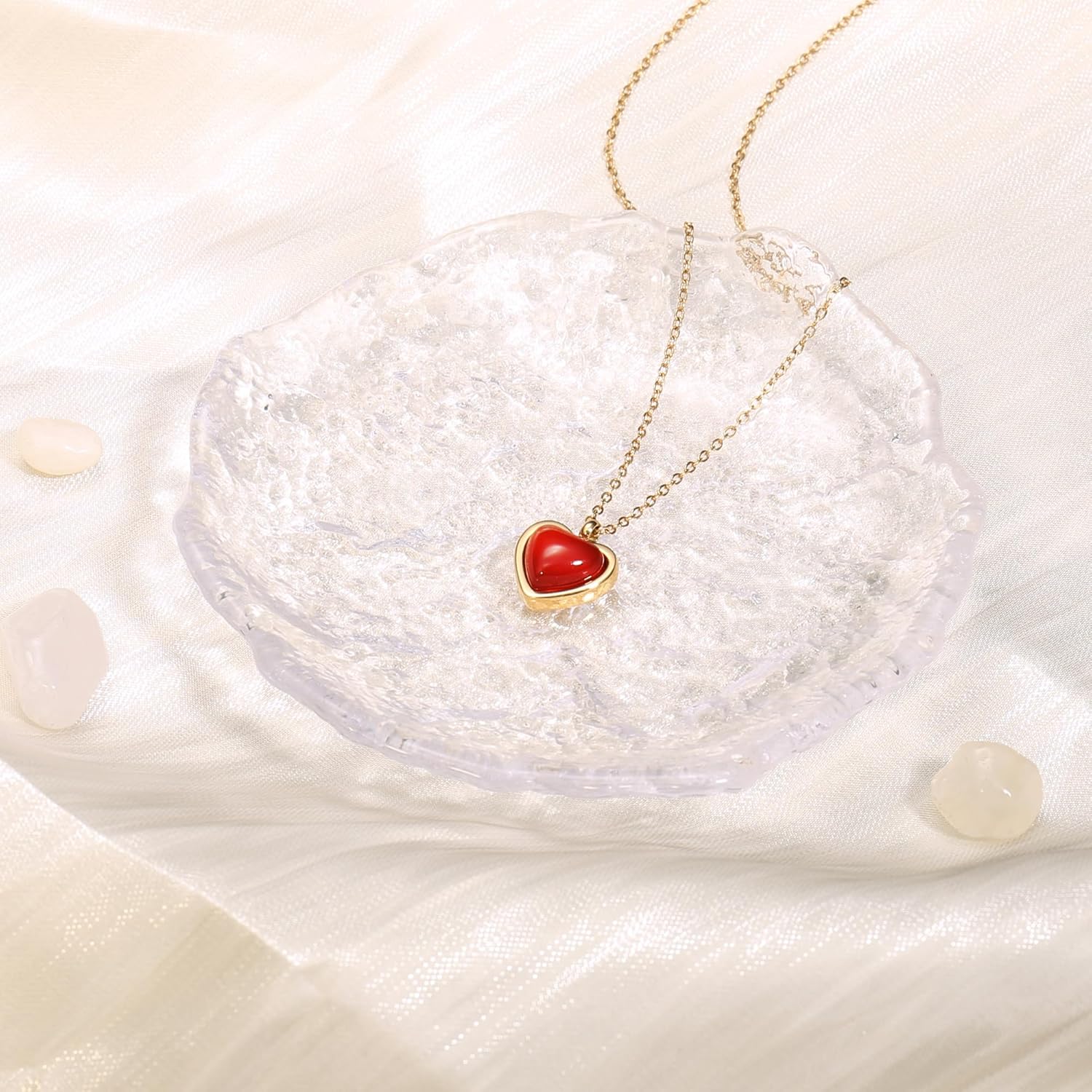 Red Heart Necklace for Women, Black Tourmaline Necklace as as Mothers Gifts Carnelian Necklaces as Everyday Jewelry Moonstone Crystal Pendant Birthday Easter Gifts for Her - Image 5