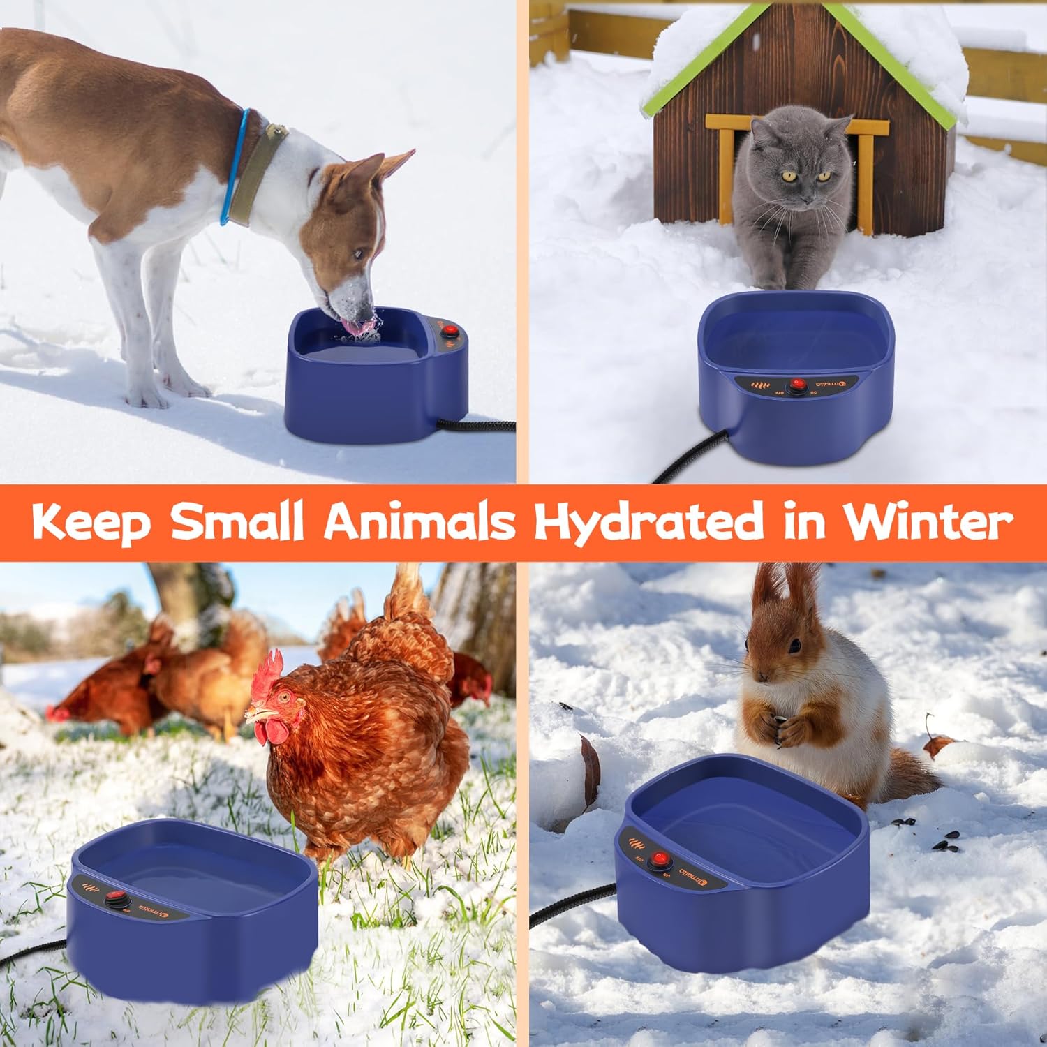 Heated Dog Bowl, 96oz/2.8L Outdoor Heated Water Bowl for Dogs, Cats, Chickens and Squirrels, Heated Pet Bowl with Chew Resistant Power Cord and ON/Off Switch, 35W - Image 7