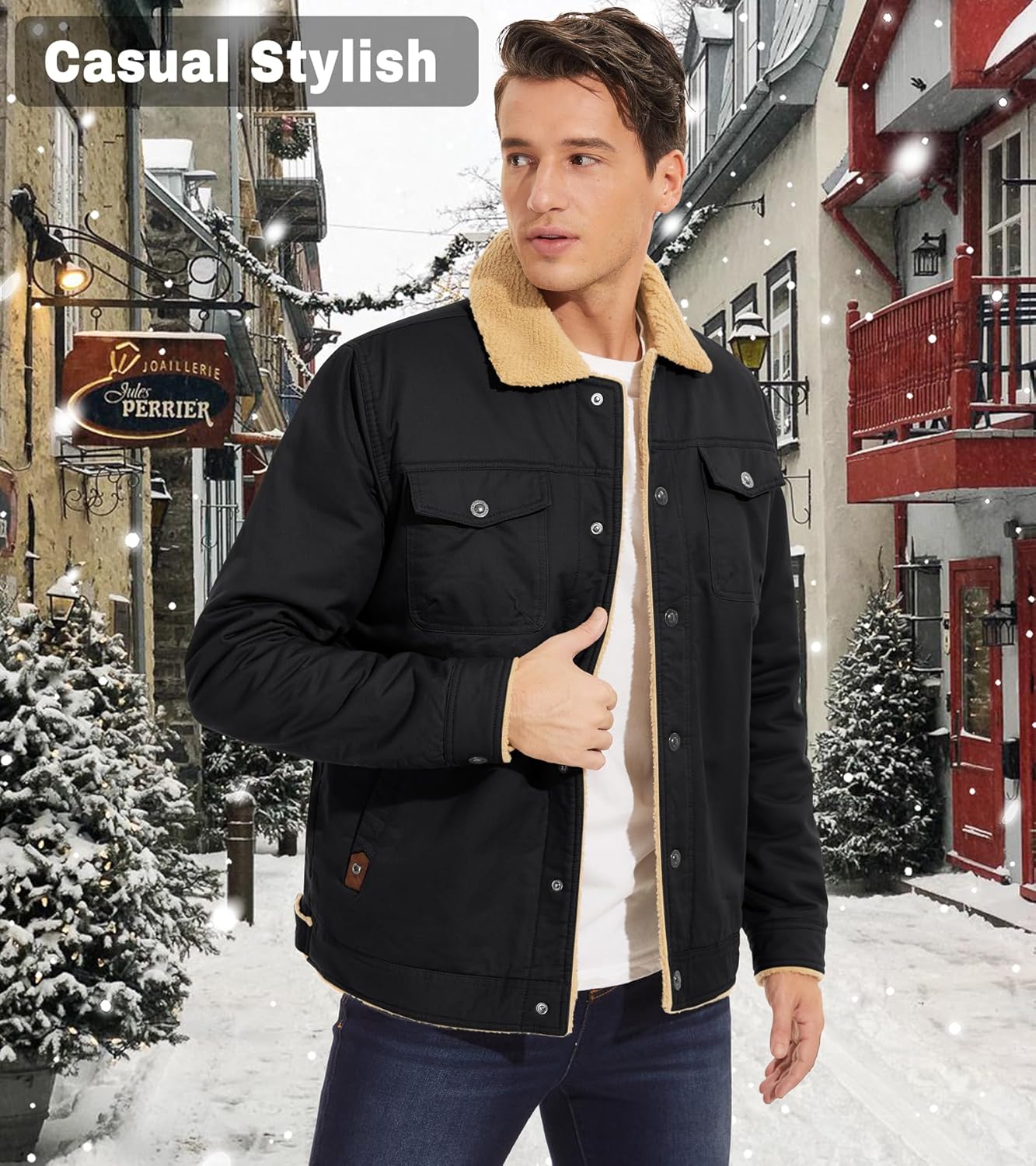 EKLENTSON Men's Winter Jacket Thick Thermal Cotton Warm Fleece Lined Coat Trucker Lapel Work Cargo Jackets for Men - Image 2