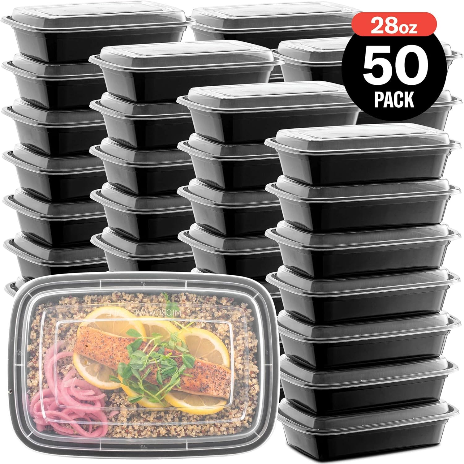 50-Pack Reusable Meal Prep Containers Microwave Safe Food Storage Containers with Lids, 28 oz - 1 Compartment Take Out Disposable Plastic Bento Lunch Box To Go, BPA Free - Dishwasher & Freezer Safe - Image 7