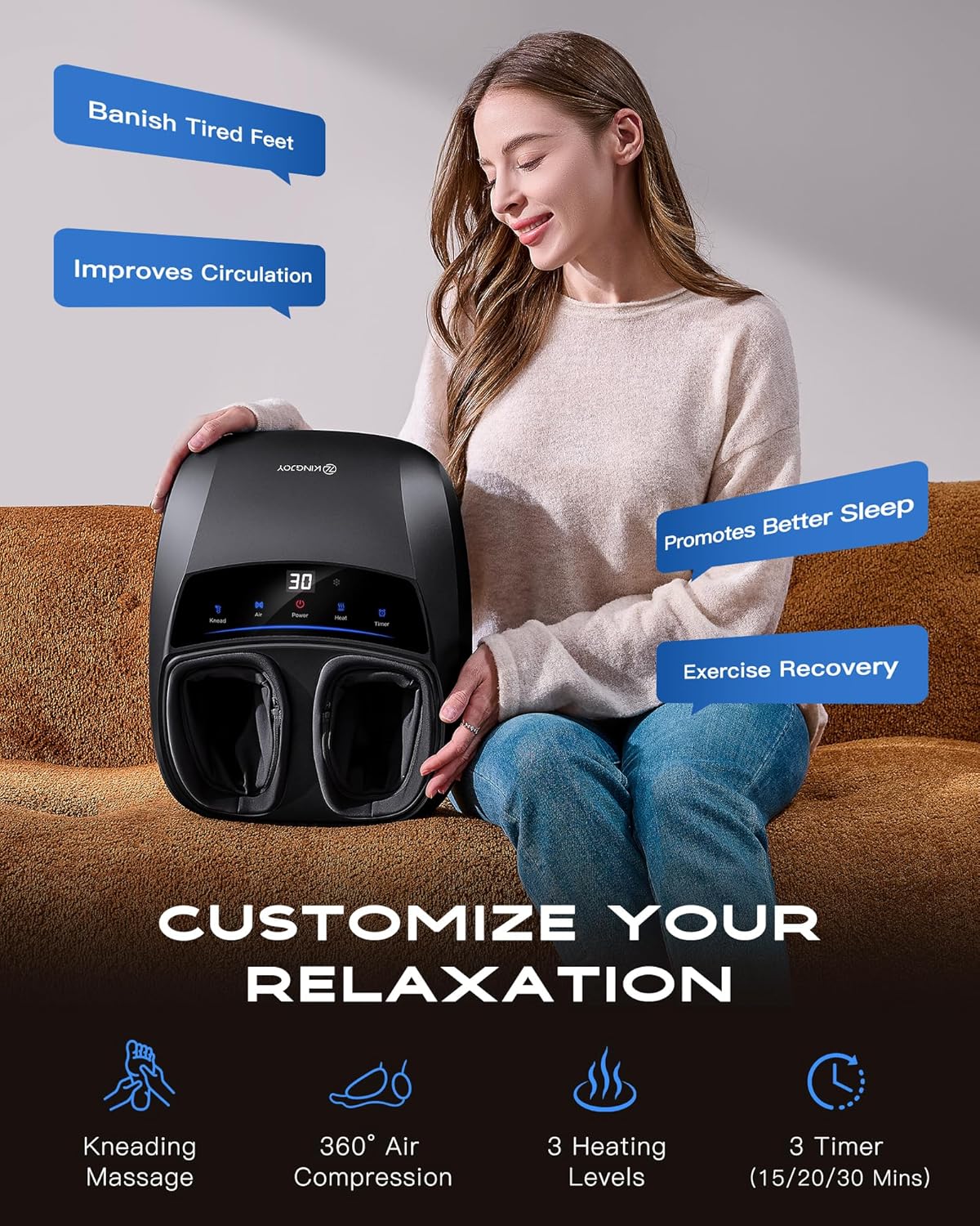 KINGJOY Foot Massager with Heat - Professional Shiatsu Deep Kneading for Neuropathy & Plantar Fasciitis Relief | 2026 Upgraded Model - Image 2