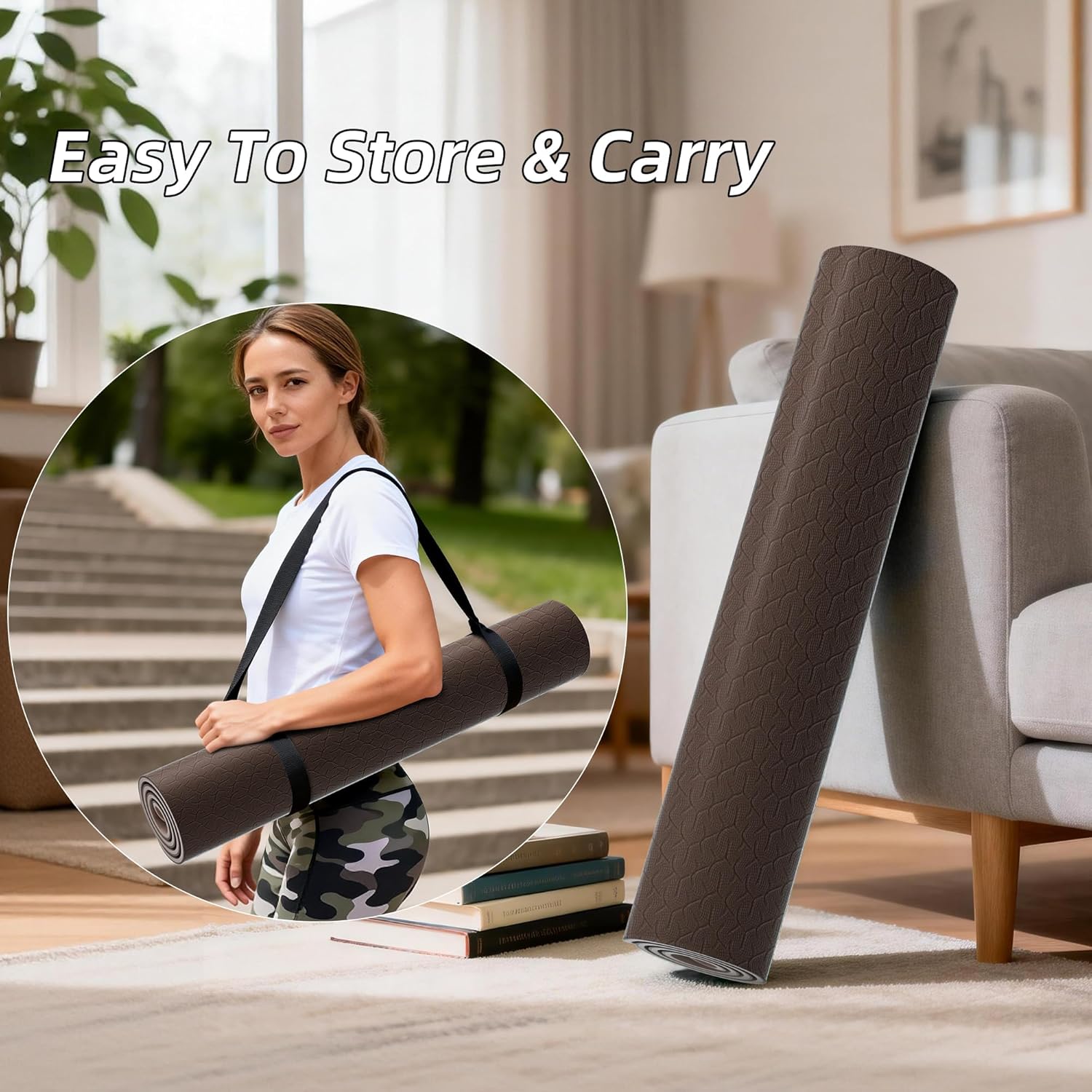 HAHE Yoga Mat Thick, 72"x32"x0.4"Th (10mm), Wide Non-Slip Exercise Mat with Carry Strap, Double-Sided POE Fitness Mat for Yoga, Pilates & Floor Workouts - Image 5