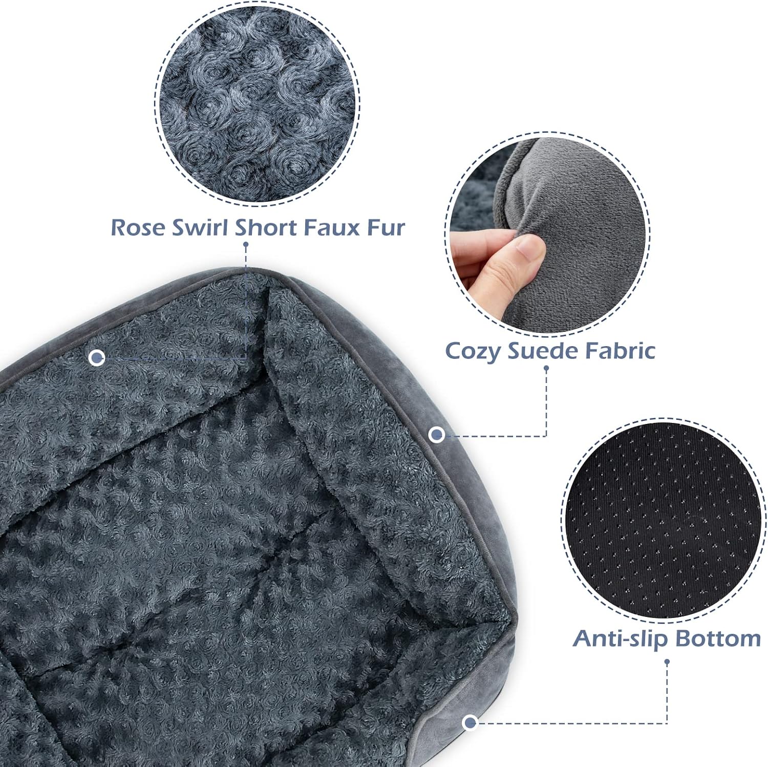 INVENHO Rectangle Washable Orthopedic Dog Bed for Small, Medium and Large Dogs, Soft Calming, Sleeping Puppy Bed Durable Pet Cuddler with Anti-Slip Bottom, S (20"x19"x6") - Image 4