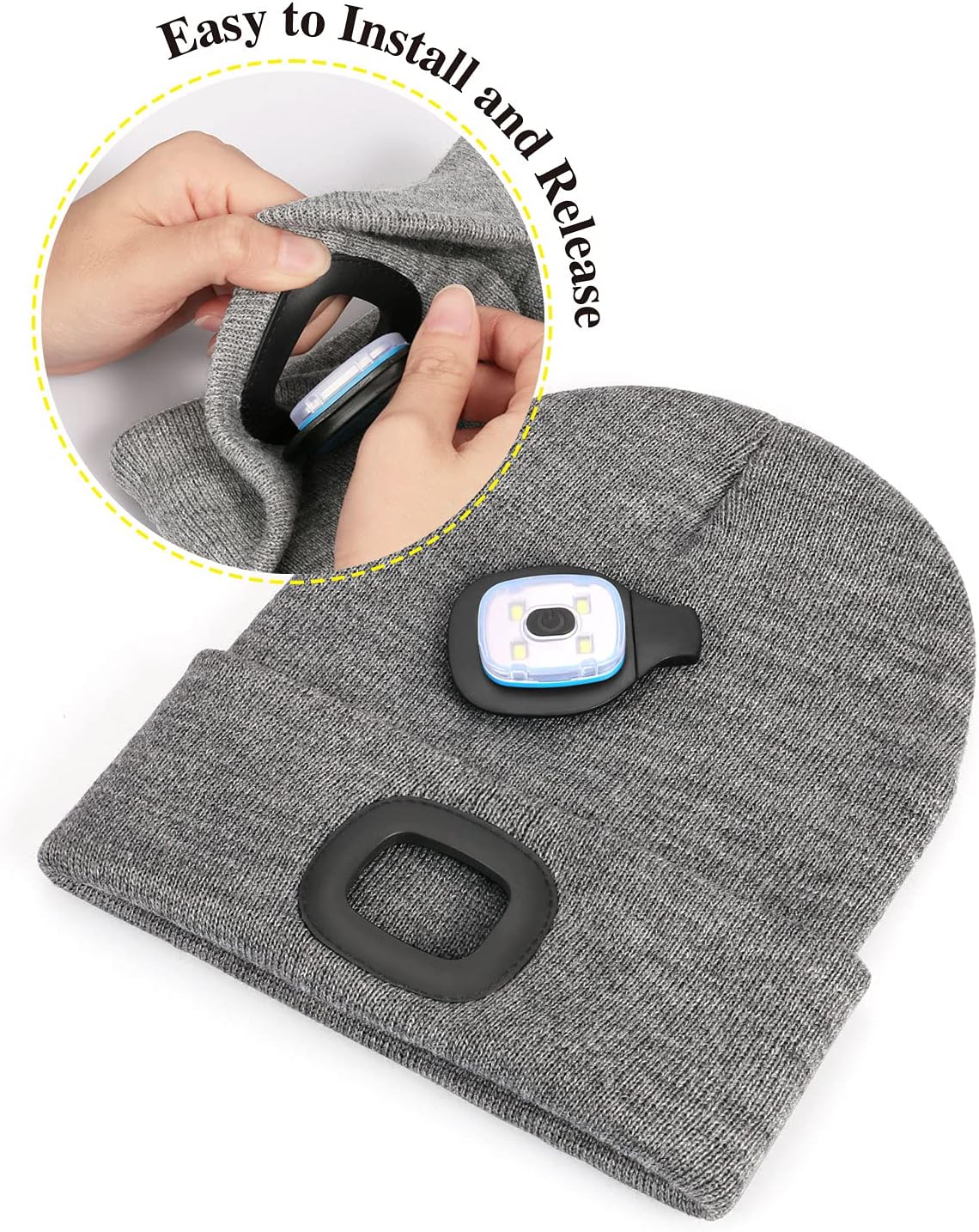 MELASA Unisex Hat with Light, USB Rechargeable Hands Free Headlamp LED Beanie, Winter Gifts for Men Dad Father Husband Him - Image 4