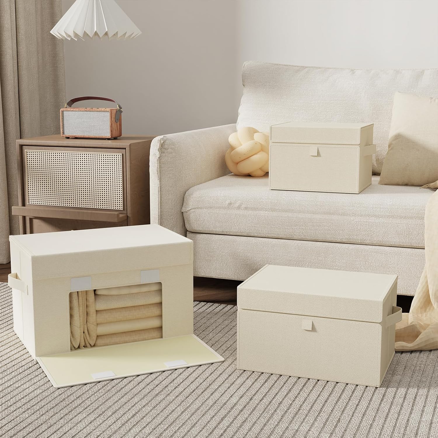 Convenient Storage Bins for Taking Clothes, Fabric Boxes with Flip Cover, Collapsible Organizer with Handles, Cube Baskets for Home, Bedroom, Closet, 15x9.8x9.8in, Beige, 4 Pack - Image 2