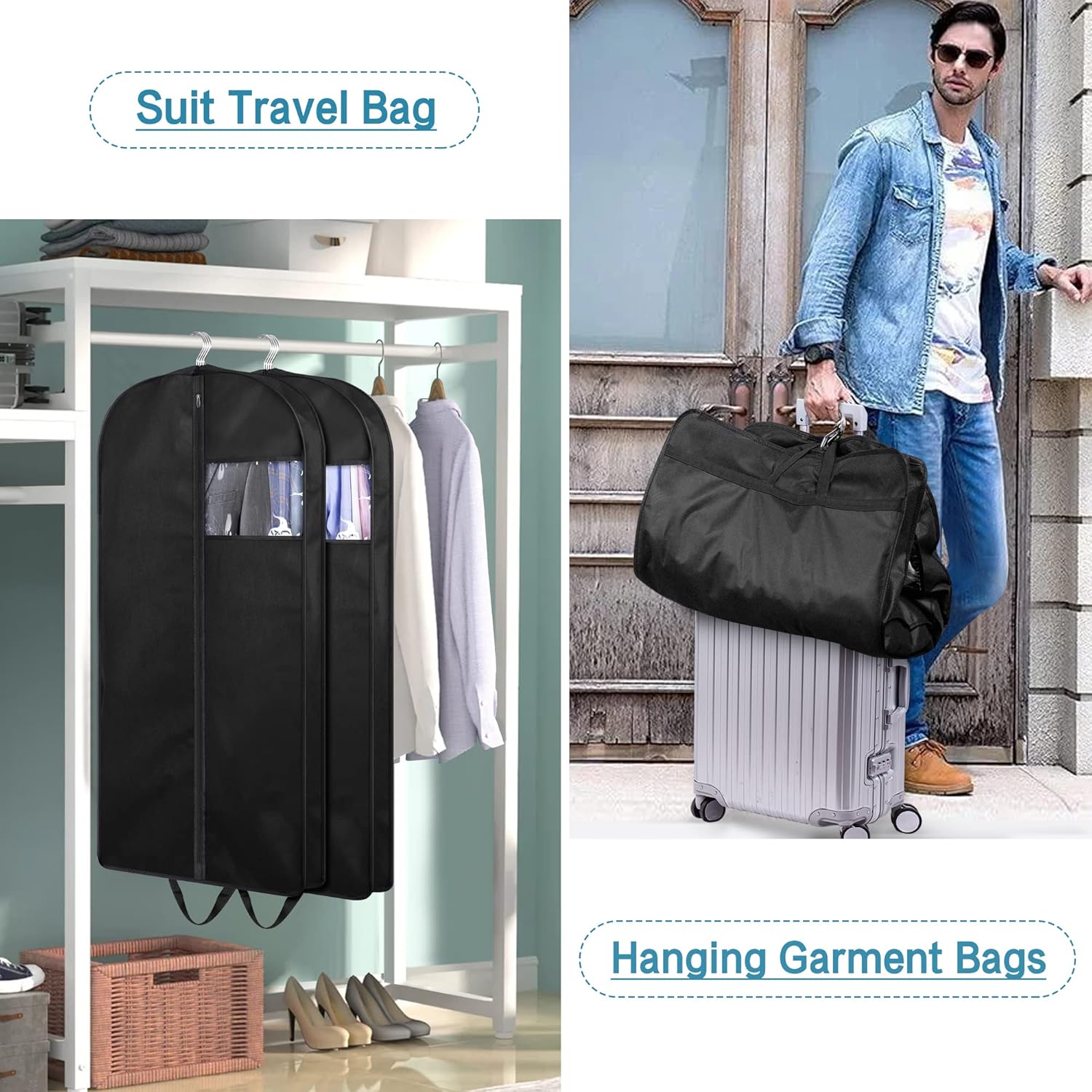 KIMBORA 43" Suit Bags for Closet Storage and Travel, Gusseted Hanging Garment Bags for Men Suit Cover With Handles for Clothes, Coats, Jackets, Shirts(3 Packs) - Image 3