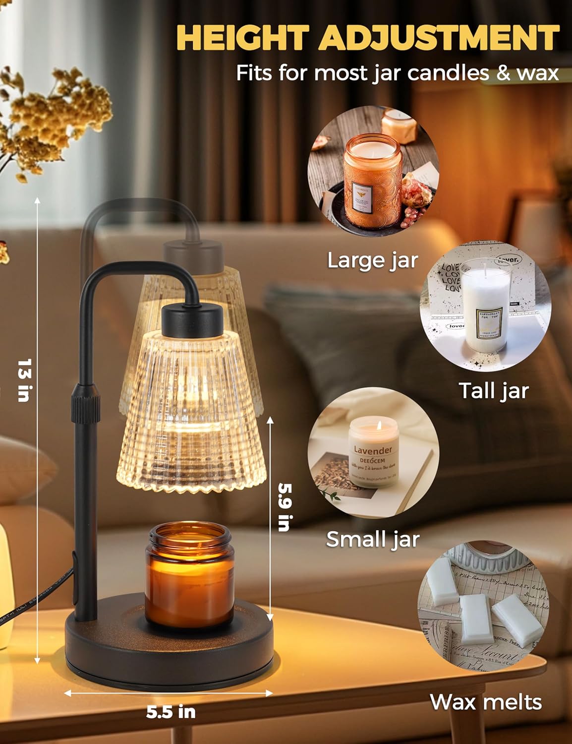 Candle Warmer Lamp with Timer Dimmable, Birthday Gifts for Women Mom, House Warming Gifts New Home Decor, Wax Melt Warmer for Jar Candles with 2 Bulbs - Image 5