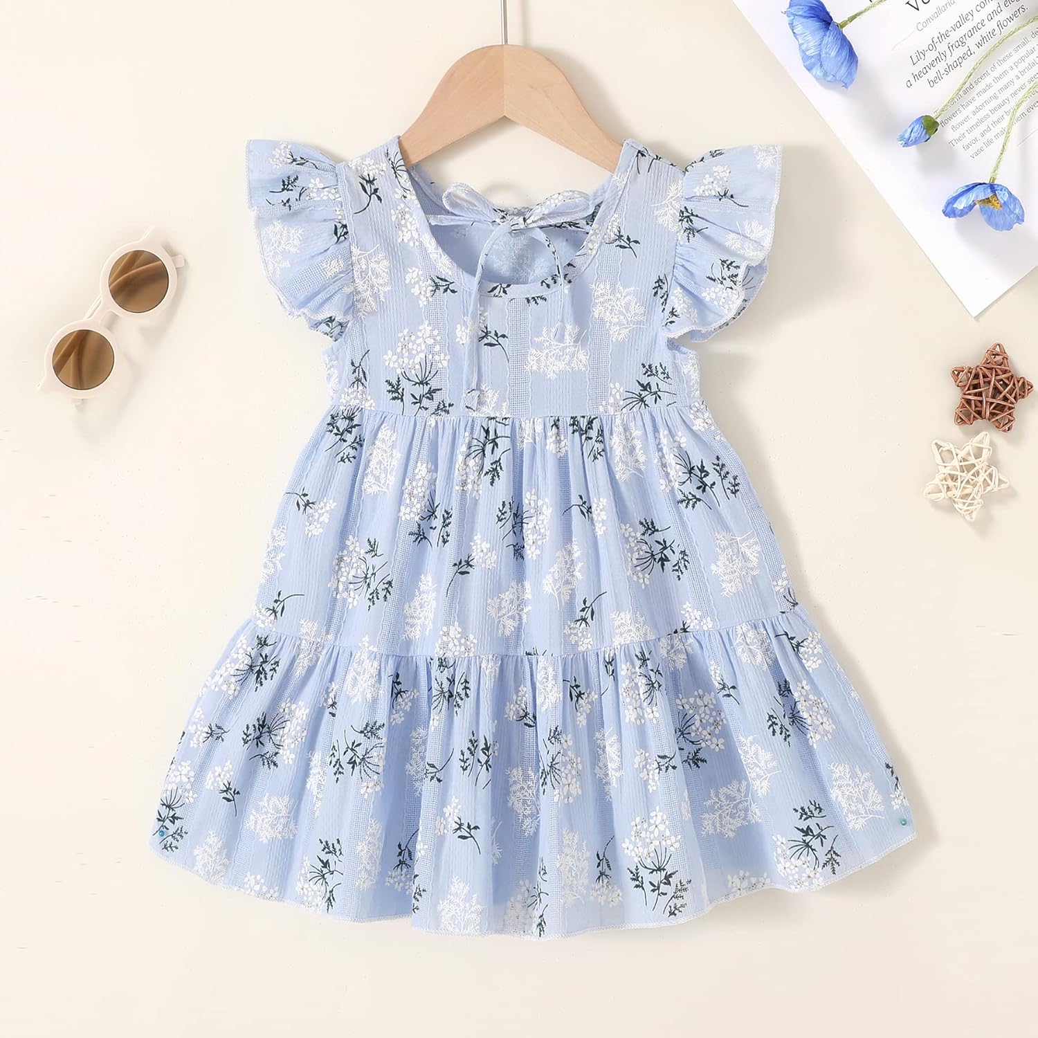 YOUNGER TREE Toddler Baby Girl Boho Dress Linen Ruffle Sleeveless Casual Dress Kids Solid Floral Summer Beach Sundress - Image 4