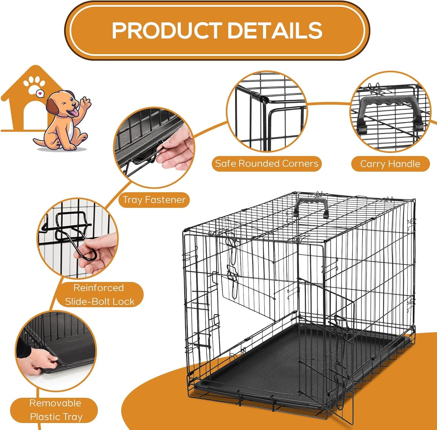Dog Crate - Medium 36 Inch Double Door Portable Dog Cage, Metal Wire Pet Kennel with Secure Lock, Leak-Proof Pan Tray, Foldable Design for Dogs Pets Indoor Training and Outdoor Trave - Image 2