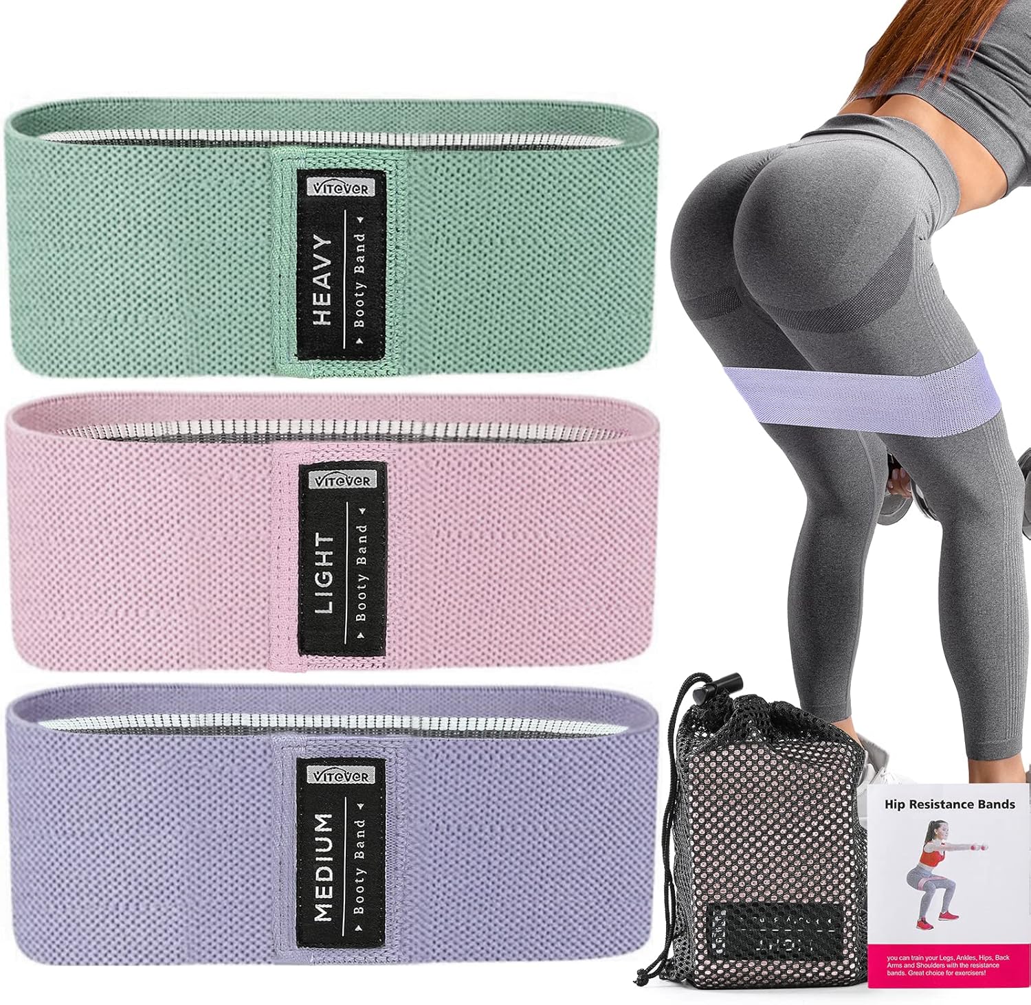 Booty Bands Set, Resistance Bands for Working Out, Exercise Bands for Women and Men Legs and Butt, Stretch Bands for Pilates, Yoga Starter Set
