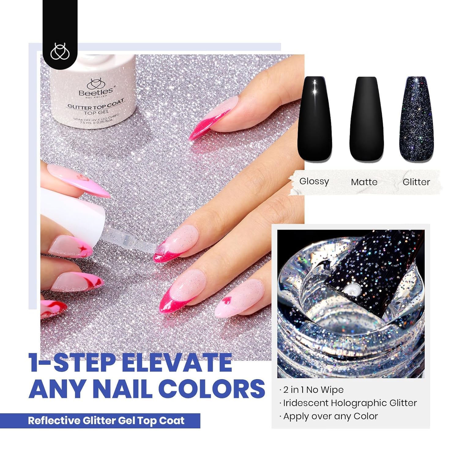 beetles 44pcs Gel Nail Polish Set - 36 Colors Colorful Muse Gel Polish Kit Pink Nude Red Yellow Green Black White Glitter Nail Kit Base Top Coat UV LED Needed Salon DIY Home Gift for Women - Image 2