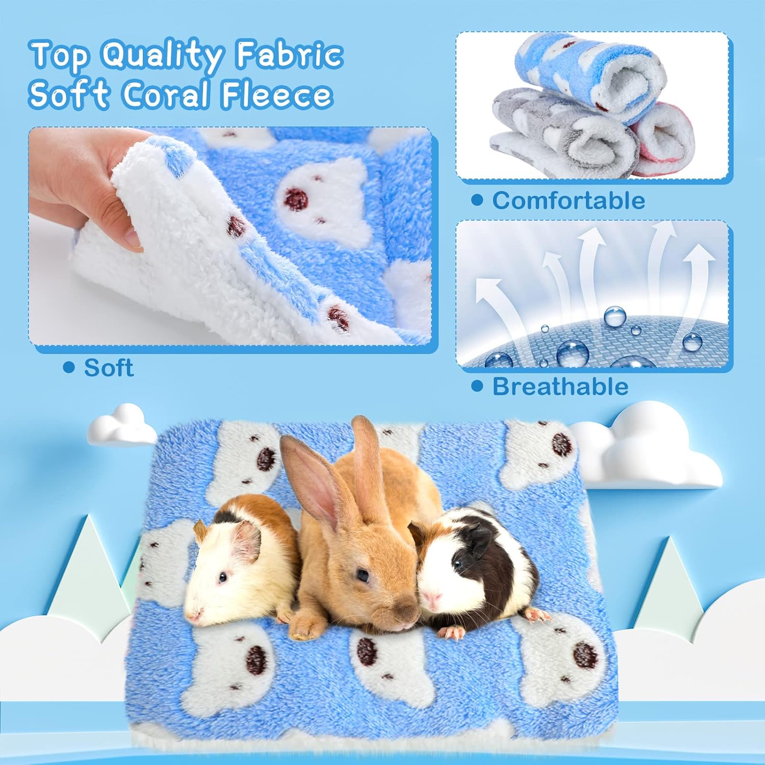 Jetec 3 Pcs Bunny Guinea Pig Beds Soft Bunny Mats Warm Guinea Pig Mat Small Animal Winter Bed Pads Fleece Sleeping Pads for Indoor Rabbit Hamster Squirrel Hedgehog Chinchilla Ferret(Bear) - Image 3