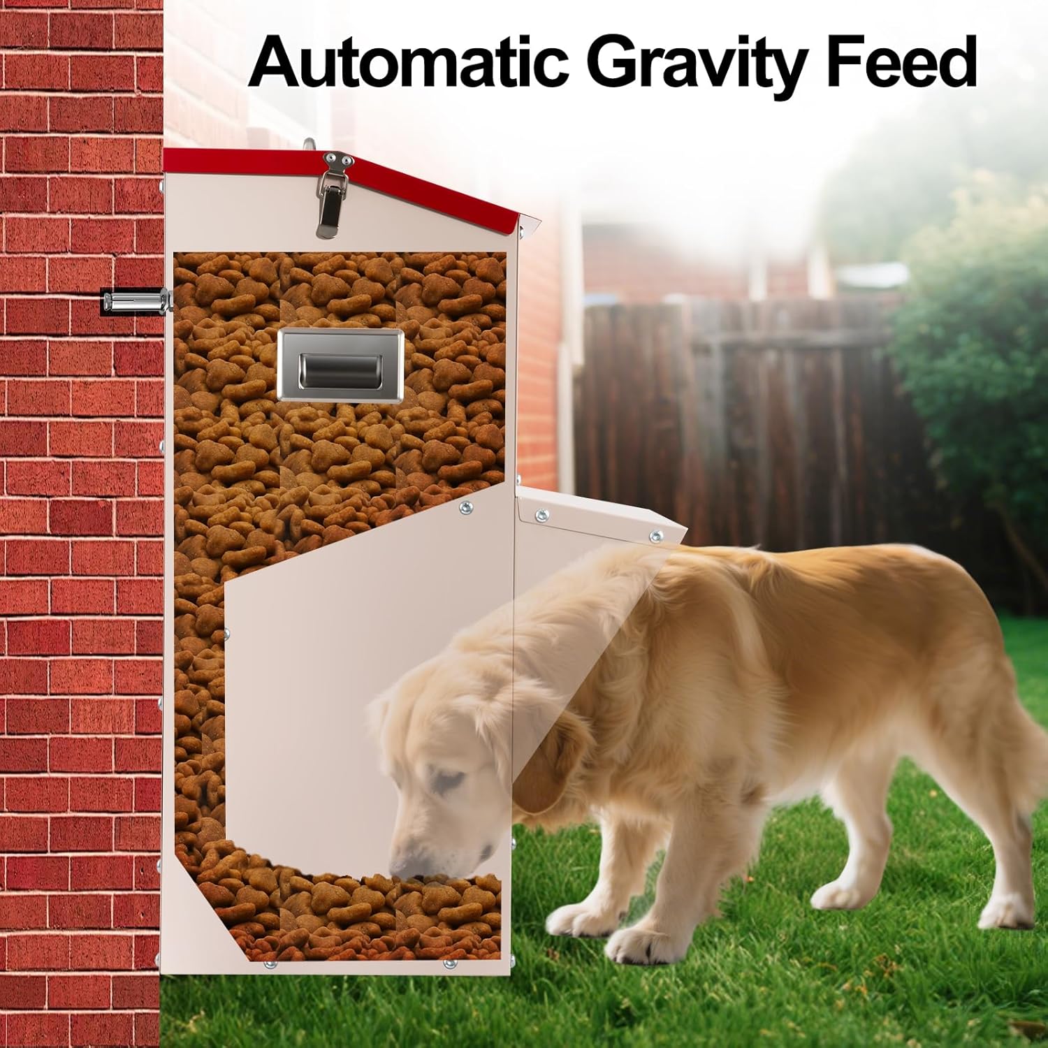 Outdoor Gravity Dog Feeder, 50 lb Large Capacity Automatic Dog Food Dispenser, Heavy Steel Weather-Resistant Pet Feeder with Clear Viewing Door, Wall or Ground Mount for Large Dogs - Image 8