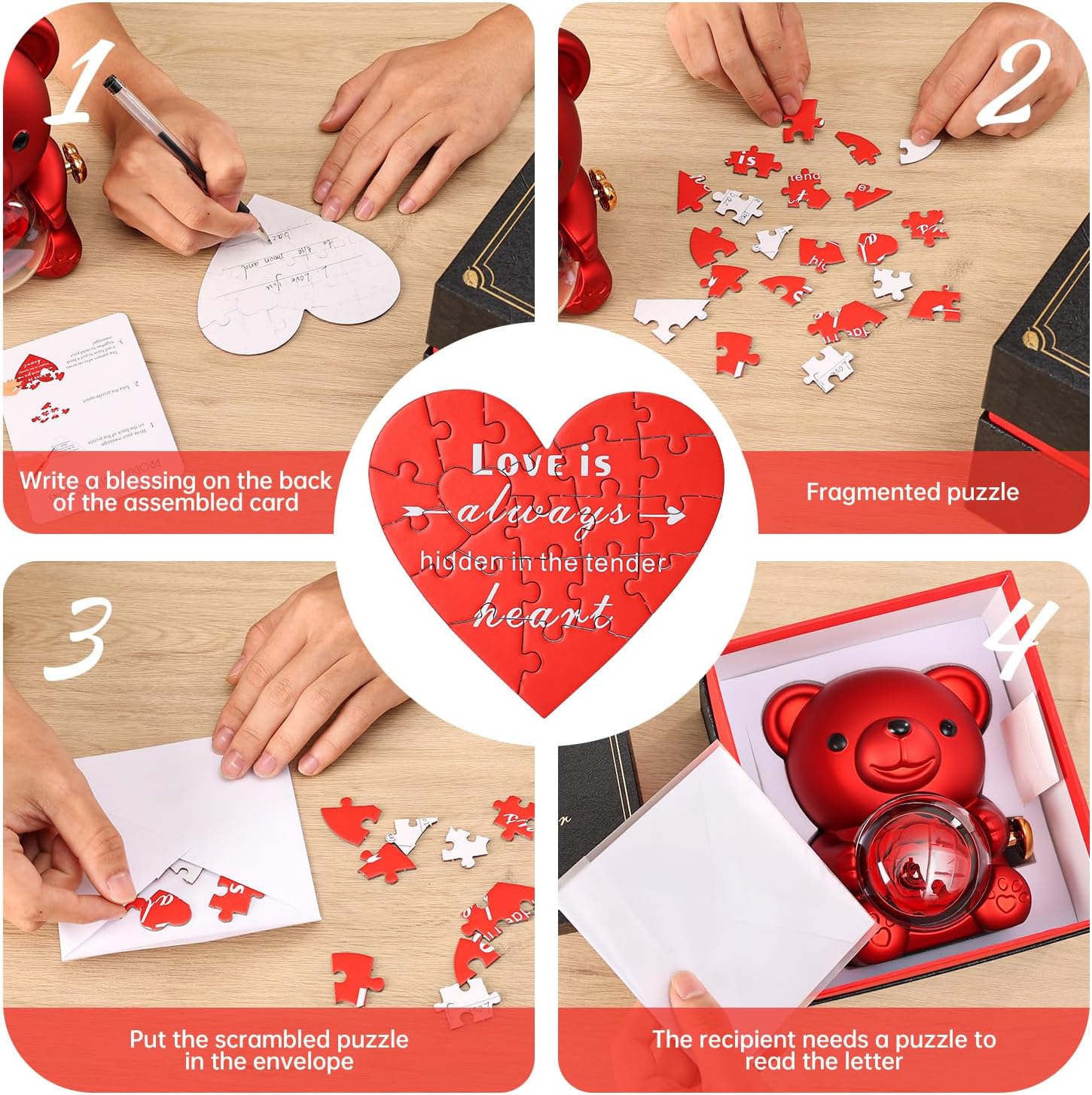 Cute Teddy Bear with Preserved Rose - A Real Rose Flower in Bear with Elegant Gift Box - Romantic Gift for Her in Mother's Day, Weddings, Anniversaries, and Bridal Showers (Red) - Image 3