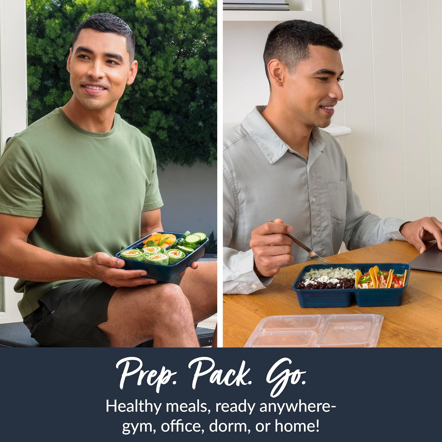 Bentgo Prep - 20-Piece 3-Compartment Reusable Meal Prep Containers with Lids, PFAS & BPA Free Materials, Durable, Microwave, Freezer, & Dishwasher Safe To Go Food Storage (Navy Blue) - Image 3