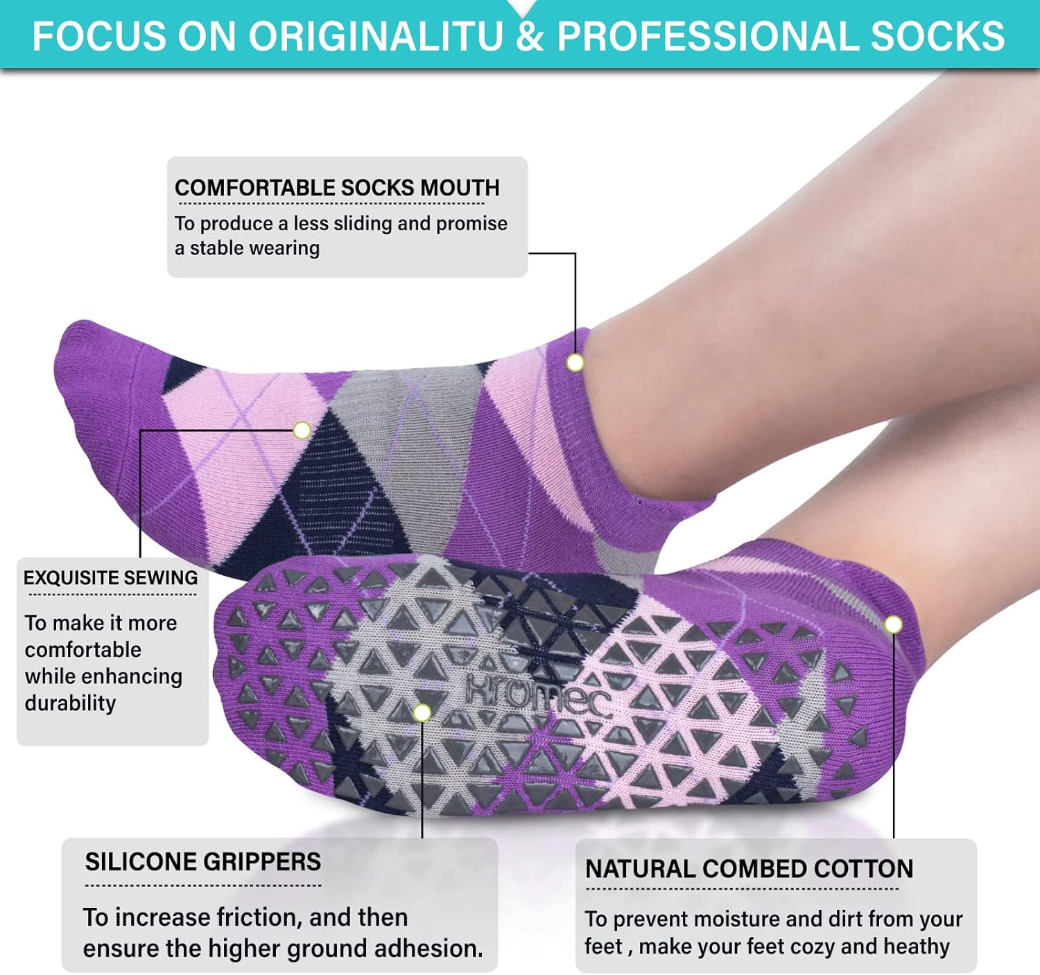 Non Slip Yoga Socks with Grips for Pilates, Ballet, Barre, Barefoot, Hospital Anti Skid Socks for Women and Men - Image 4