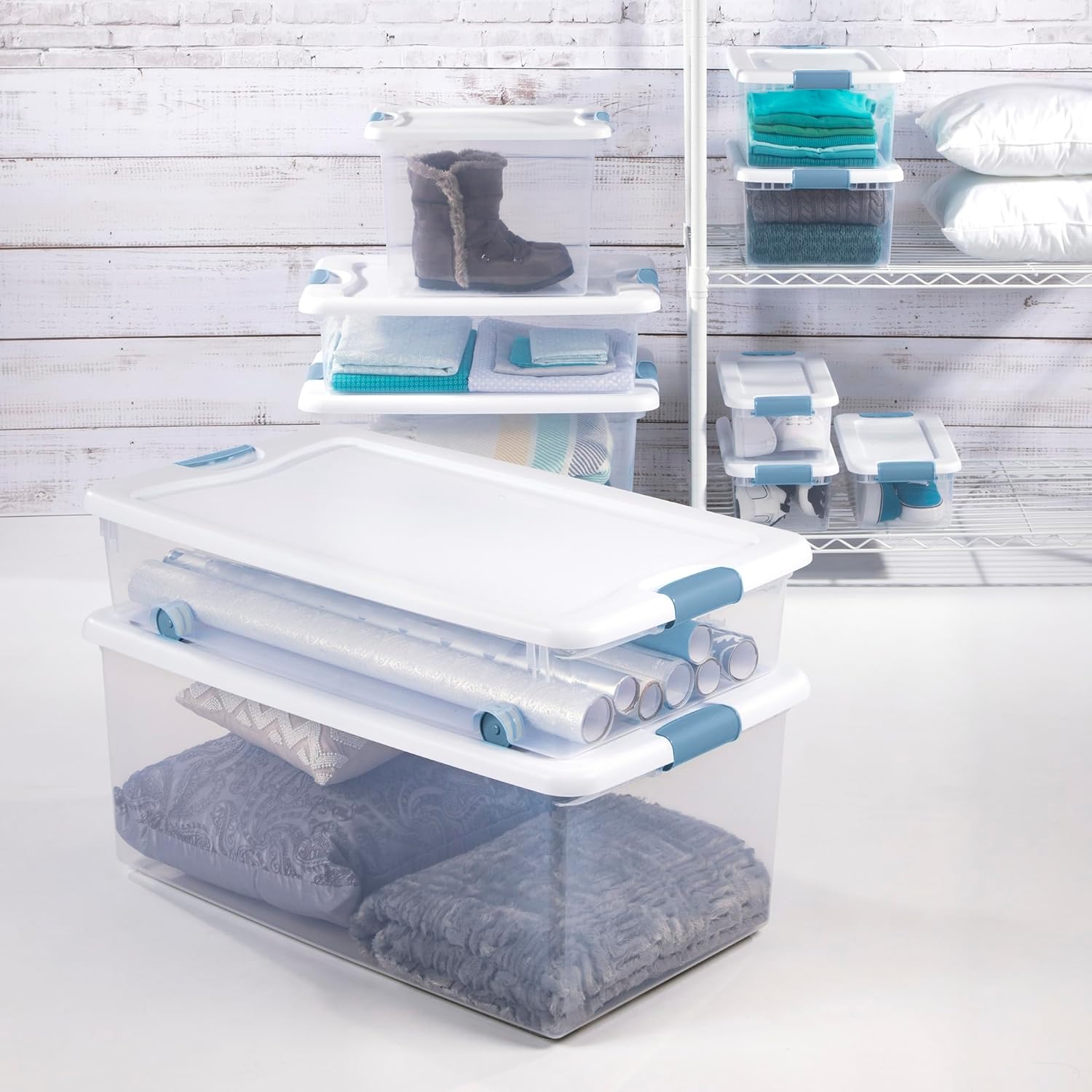Sterilite 4-Pack 56 Quart Wheeled Latching Box, Underbed Clear Plastic Storage Organizer - Under Bed Rolling Container Bin with Lid and Wheels for Home or Dorm Bedrooms and Closets - Image 4
