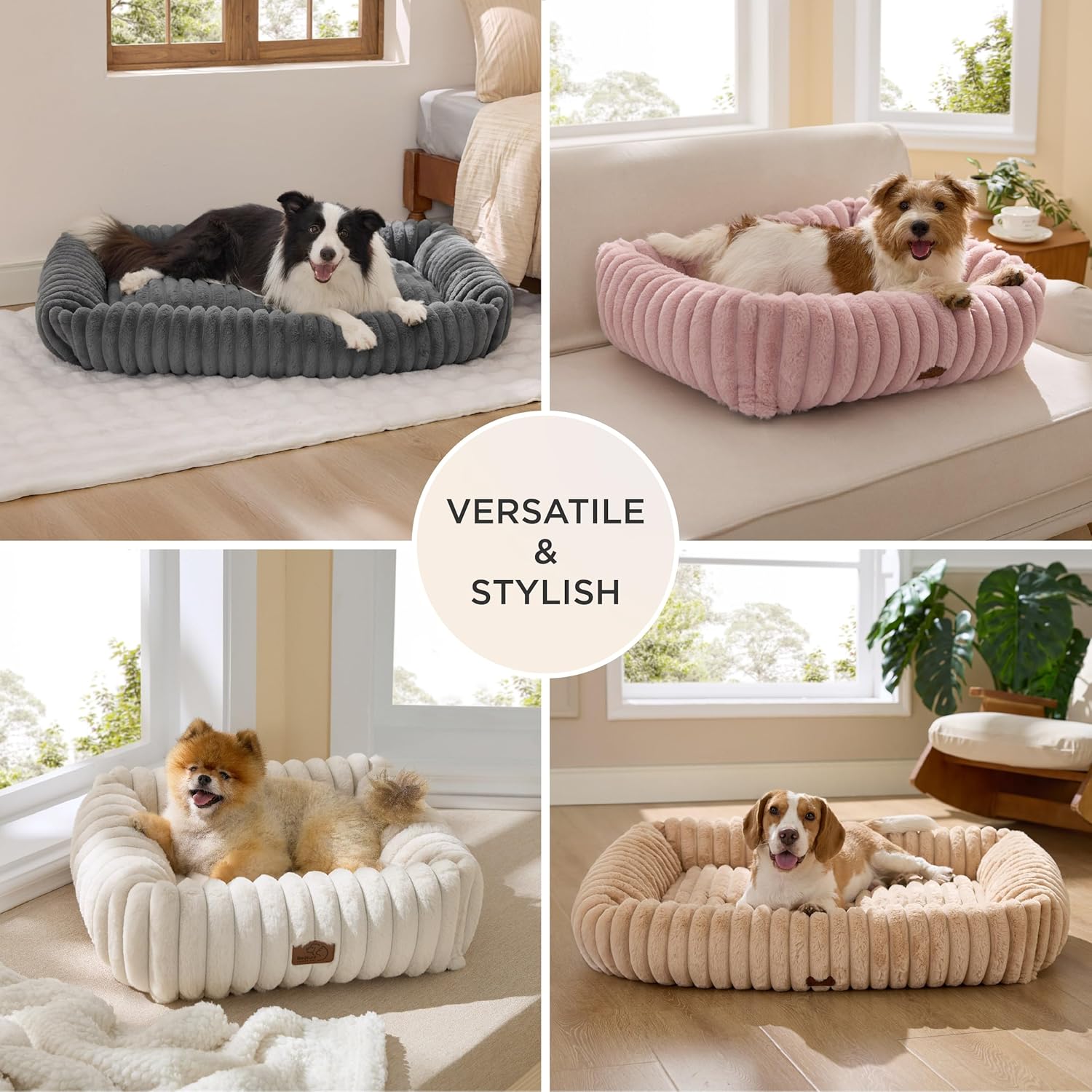 Bedsure ComfyFleece™ Cute Dog Bed for Small Medium Dogs - Washable Furry Puppy Beds, Rectangle Orthopedic Corduroy Fleece Pet Beds with Removable Zipper Cover, 25x21x7inches, Cream - Image 4