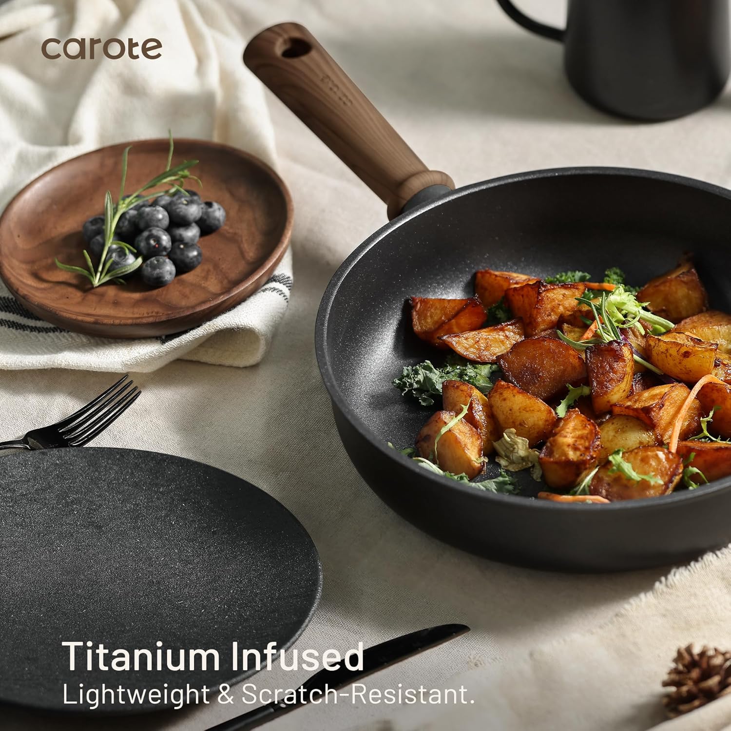 CAROTE 44pcs Nonstick Kitchen Titanium Cookware Sets, Nonstick Pots and Pans, Induction Cookware Set Kitchen Cooking Sets, Non Stick w/Frying Pan,Black - Image 3