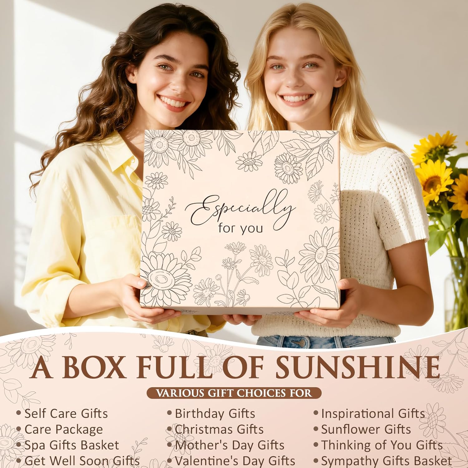 Birthday Gifts for Women Self Care Get Well Soon Gift Basket, Spa Care Package Thinking of You Sunflower Gifts, Sending Sunshine Box Unique Easter Mother's Day Gift for Women Mom Sister Her Grandma - Image 3
