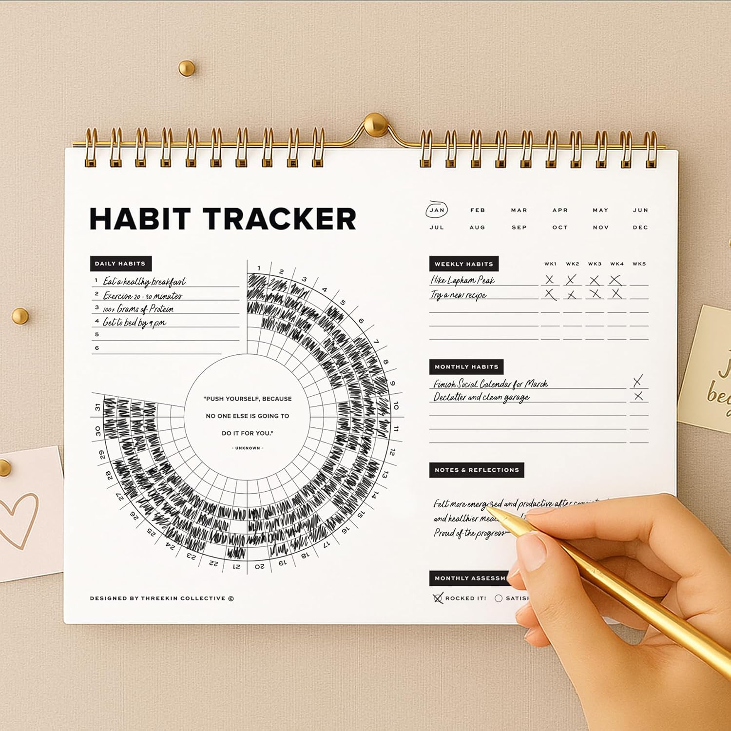 Stay on Track Habit Tracker Wall Calendar – Daily, Weekly & Monthly Habit Journal for Goal Setting & Productivity – Undated Spiral Planner by ThreeKin Collective - Image 2