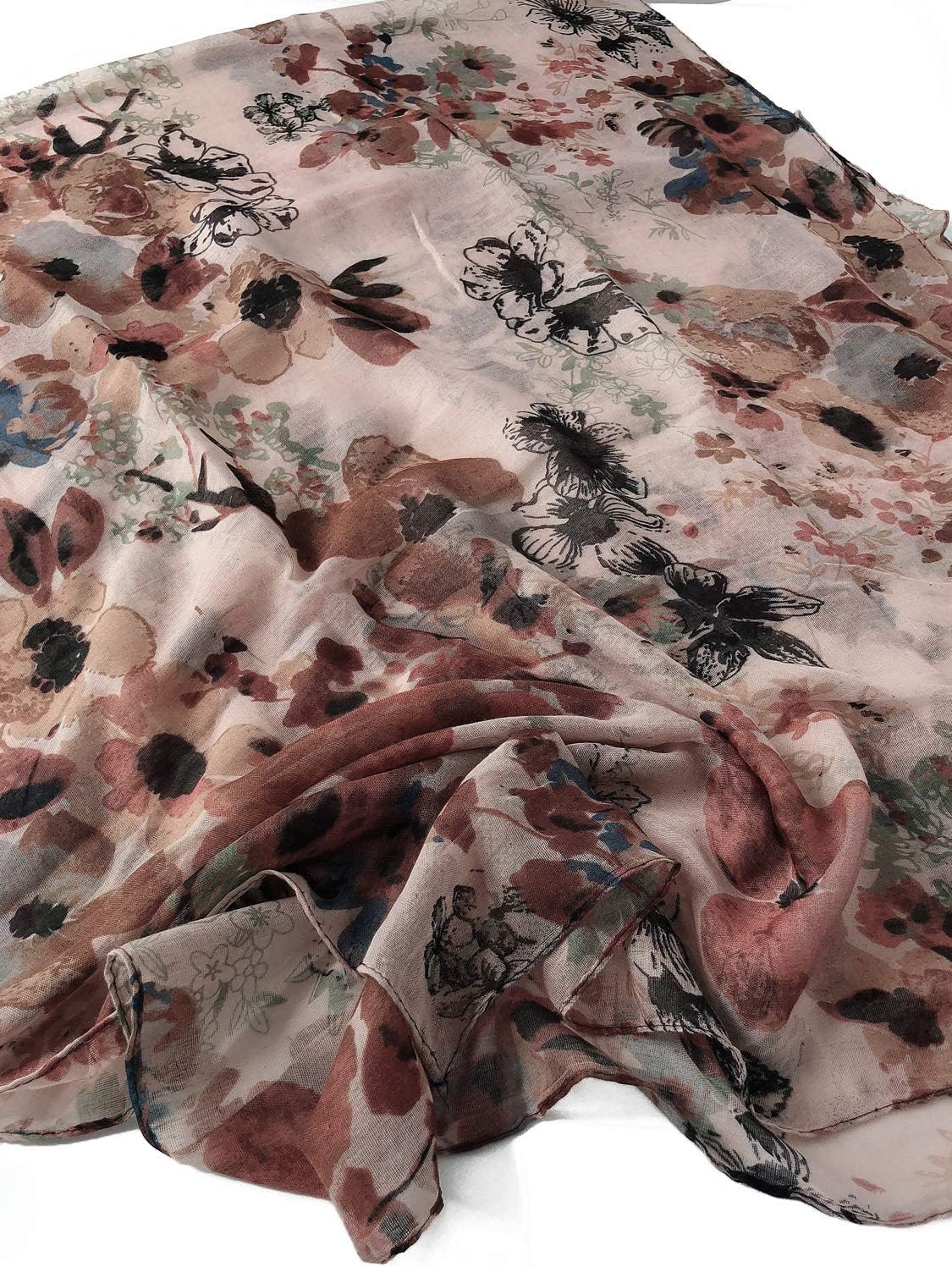 GERINLY Lightweight Scarves Fashion Flowers Print Women Cotton Wrap Scarf Head Shawl Winter Gift - Image 6