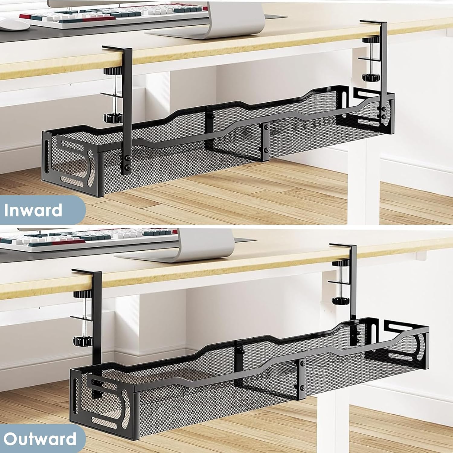 Cable Management, 25'' Cable Management Under Desk No Drill, Metal Cord Organizer with Clamp for Standing Desk, Cable Organizer for Home Office, Black - Image 7