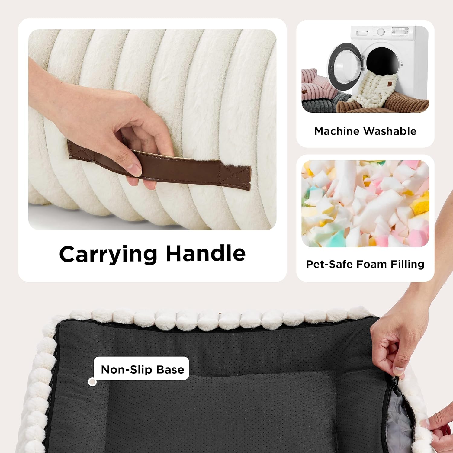Bedsure ComfyFleece™ Cute Cat Couch for Pets - As Seen on TV on Good Day New York, Fuzzy Cats beds for Indoor Cats with Removable Washable Cover, Supportive Pet Sofa, 24inch, Cream - Image 5