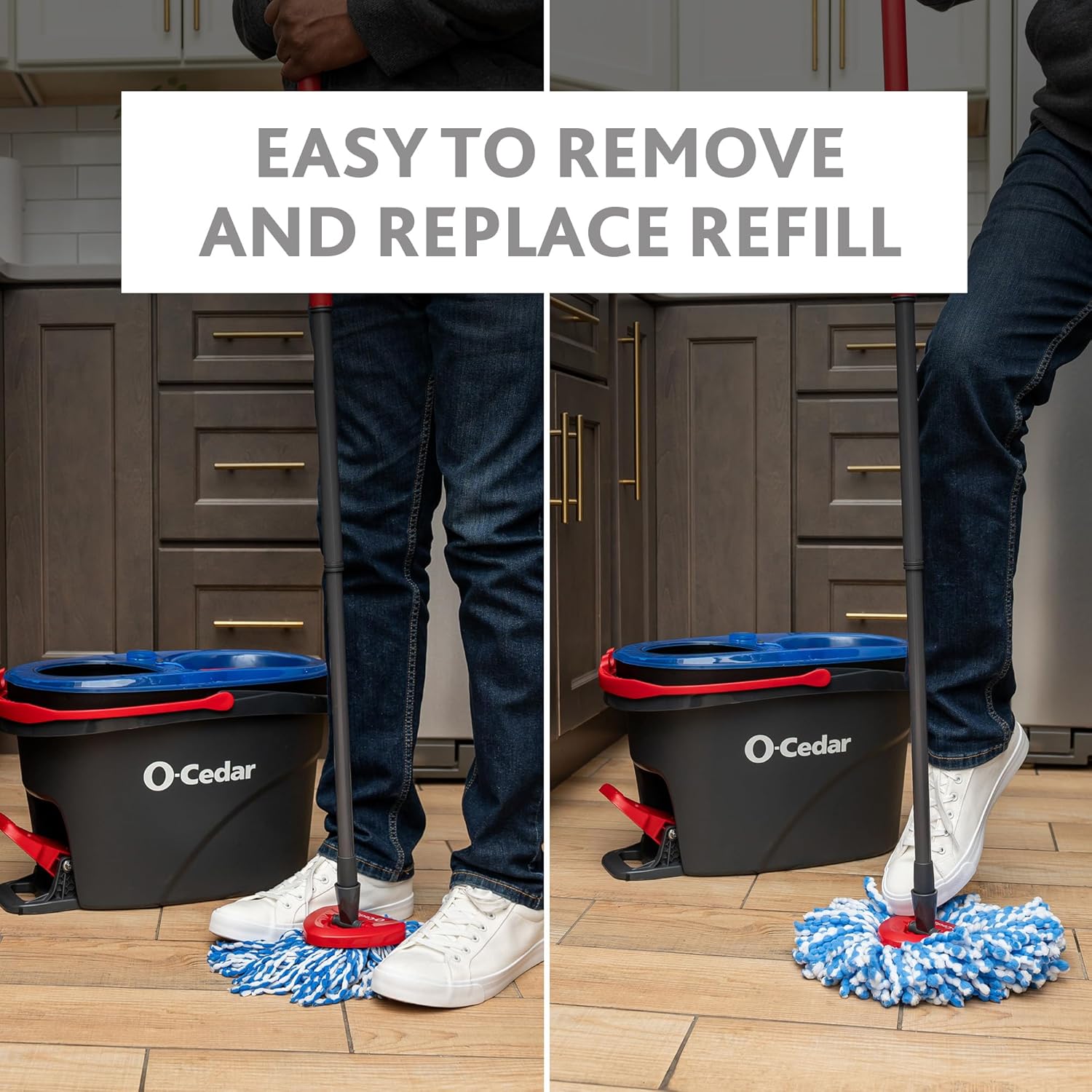 O-Cedar RinseClean Spin Mop & Bucket System + 2 Extra Mop Heads| Clean with Water | Removes 99% of Bacteria - Image 12