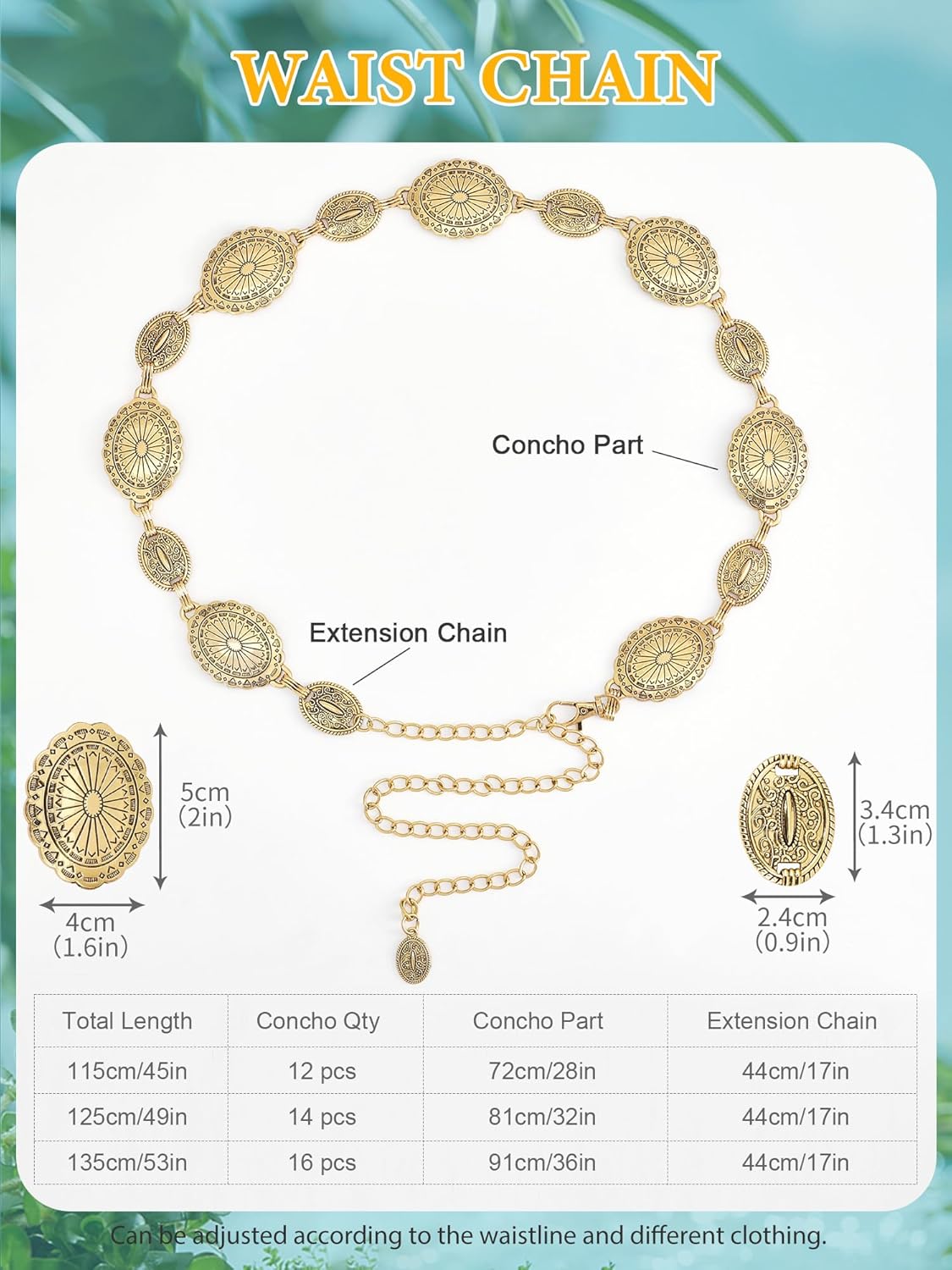FIORETTO Metal Waist Chain Link Belt for Women Western Cowgirl Boho Turquoise Belts for Dress Jeans Country Concert Outfit - Image 6