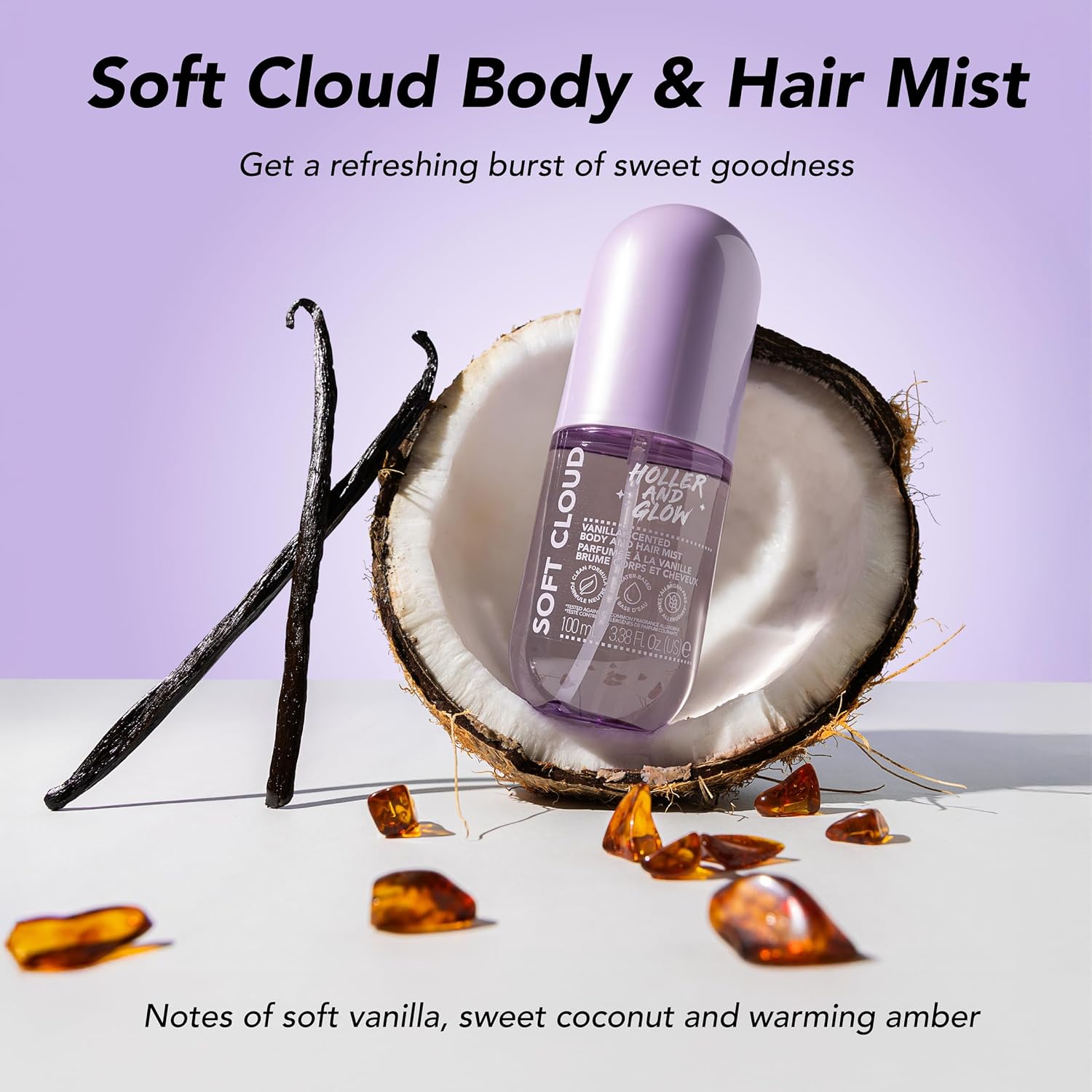 Holler And Glow Mood Boosting Soft Cloud Body & Hair Mist, Body Spray, Teen Girls Spritz, Long Lasting, Vanilla, Sweet Scented, Water Based Fragrance For Tweens, Clean & Gentle Formula, 3.38 Fl Oz - Image 2