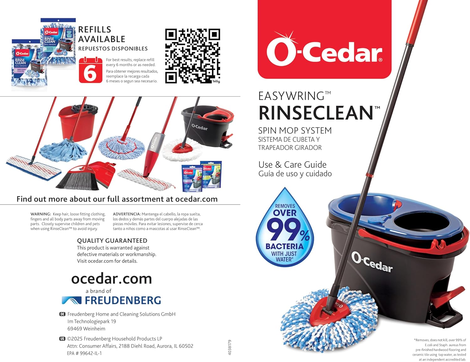 O-Cedar RinseClean Spin Mop & Bucket System | Clean with Water | Removes 99% of Bacteria - Image 17
