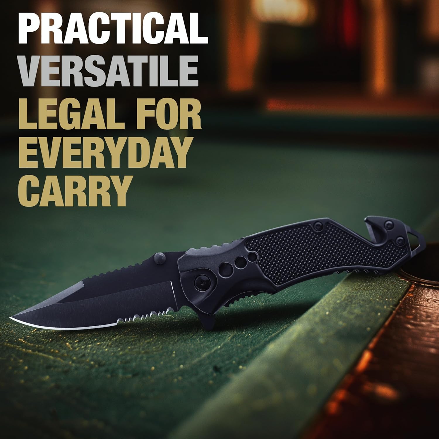 GOOD WORKER Legal Pocket Knife with 2.95” Serrated Blade, Glass Breaker, Seat Belt Cutter - EDC Sharp Folding Knives with Portable Clip - Small Tool for Tactical Camping Survival Hiking - Gifts for Men, Women - Image 8