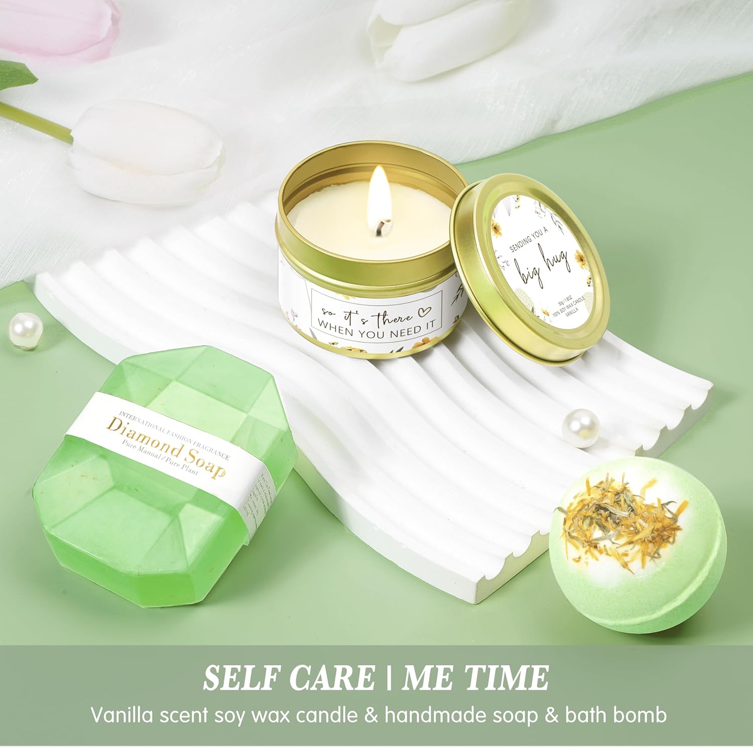 Birthday Gifts for Women Self Care Get Well Soon Gifts, Vanilla Relaxing Spa Gift Basket - Happy Birthday Set w/ Luxury Flannel Blanket & 40 oz Tumbler, Unique Christmas Gift for Mom Her Wife Sister - Image 5