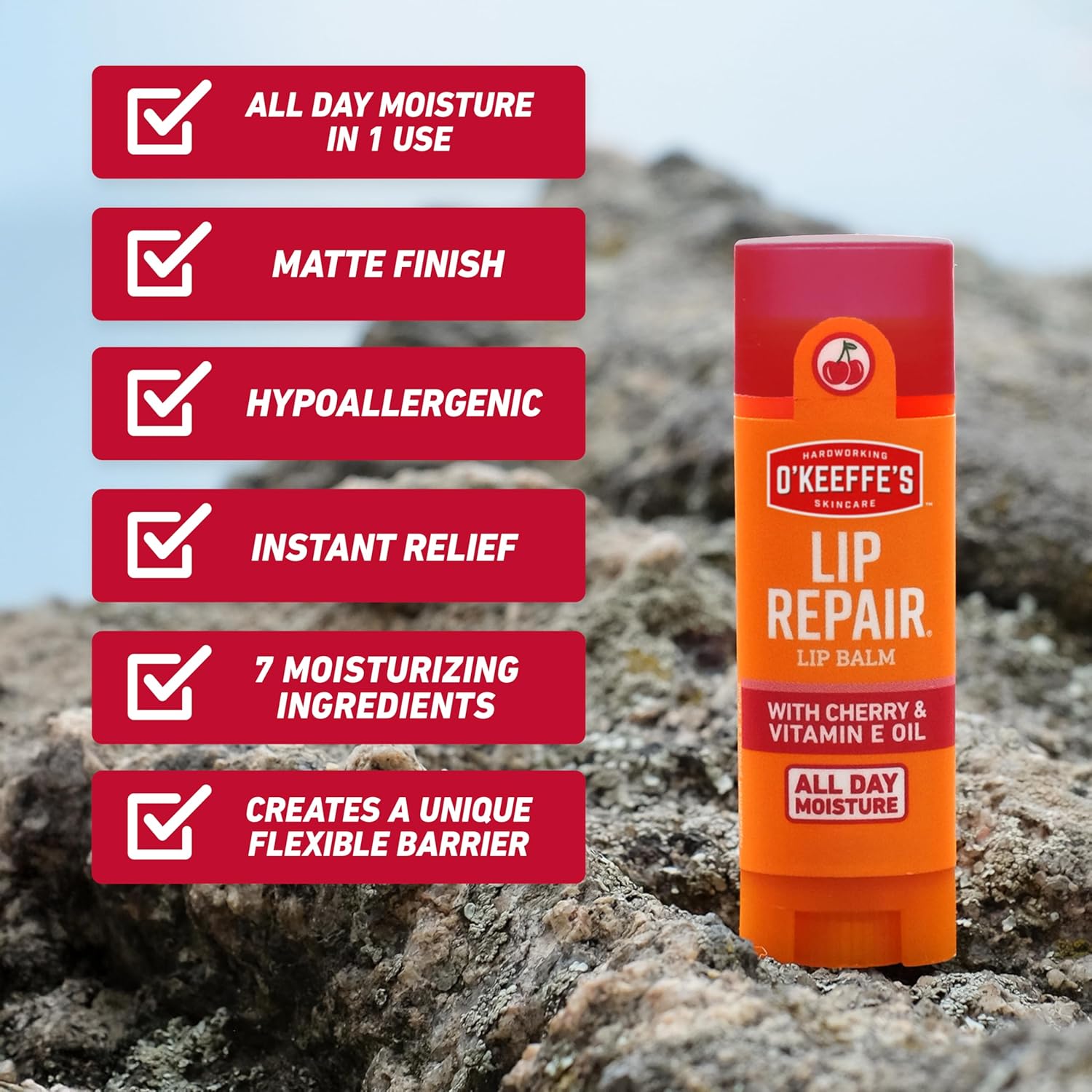 O'Keeffe's Lip Repair Lip Balm with Cherry & Vitamin E Oil - Stick (3 Pack) - Moisturizer for Extremely Cracked, Dry Lips - Image 8