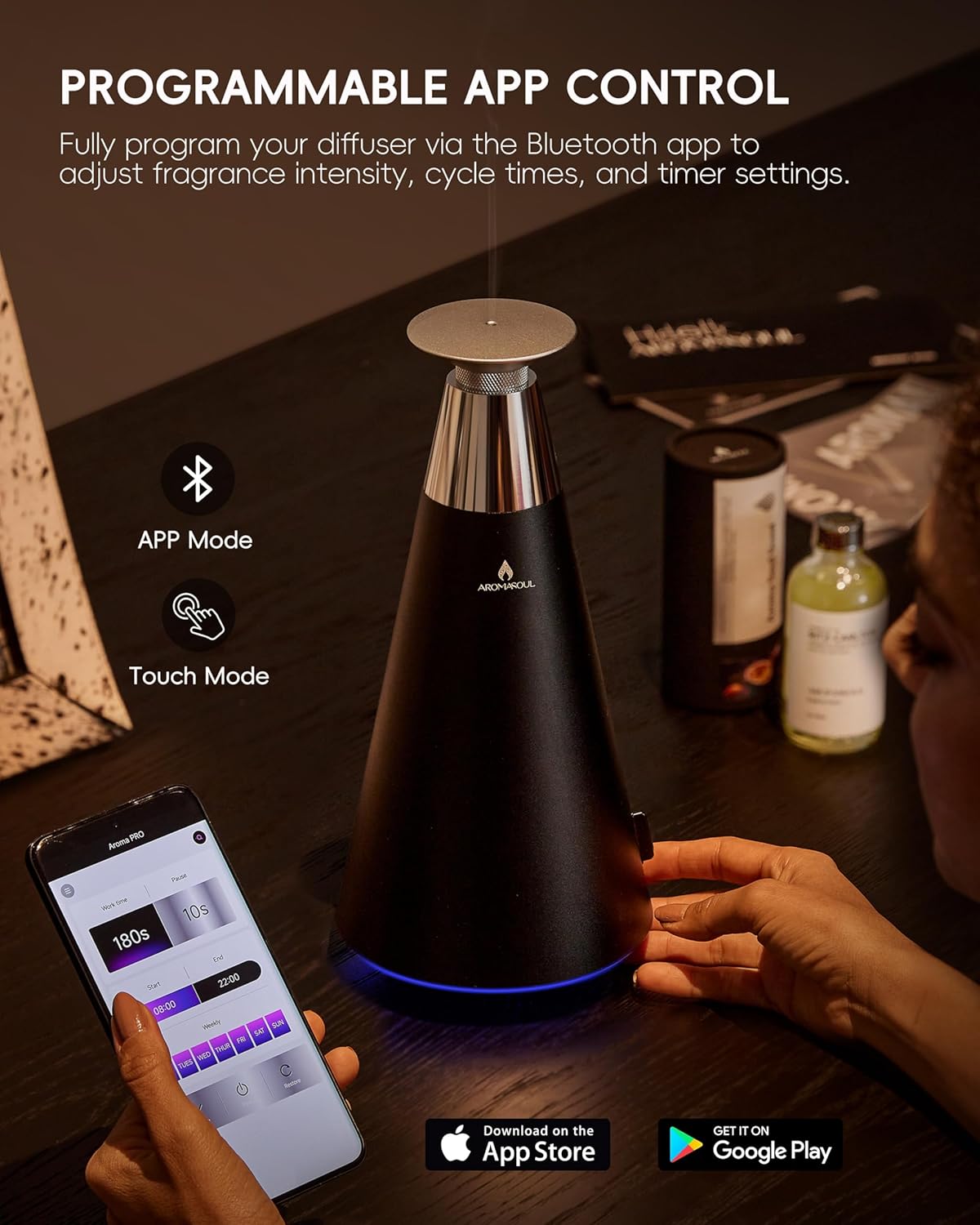 Wireless Rechargeable Waterless Scent Diffuser Starter Kit - 1500 Sq Ft Coverage,Alloy Atomization System,Mood Light, Hotel Scent Diffuser, Including 120ml Essential Oil, for Home,Large Room,Spa,Black - Image 5