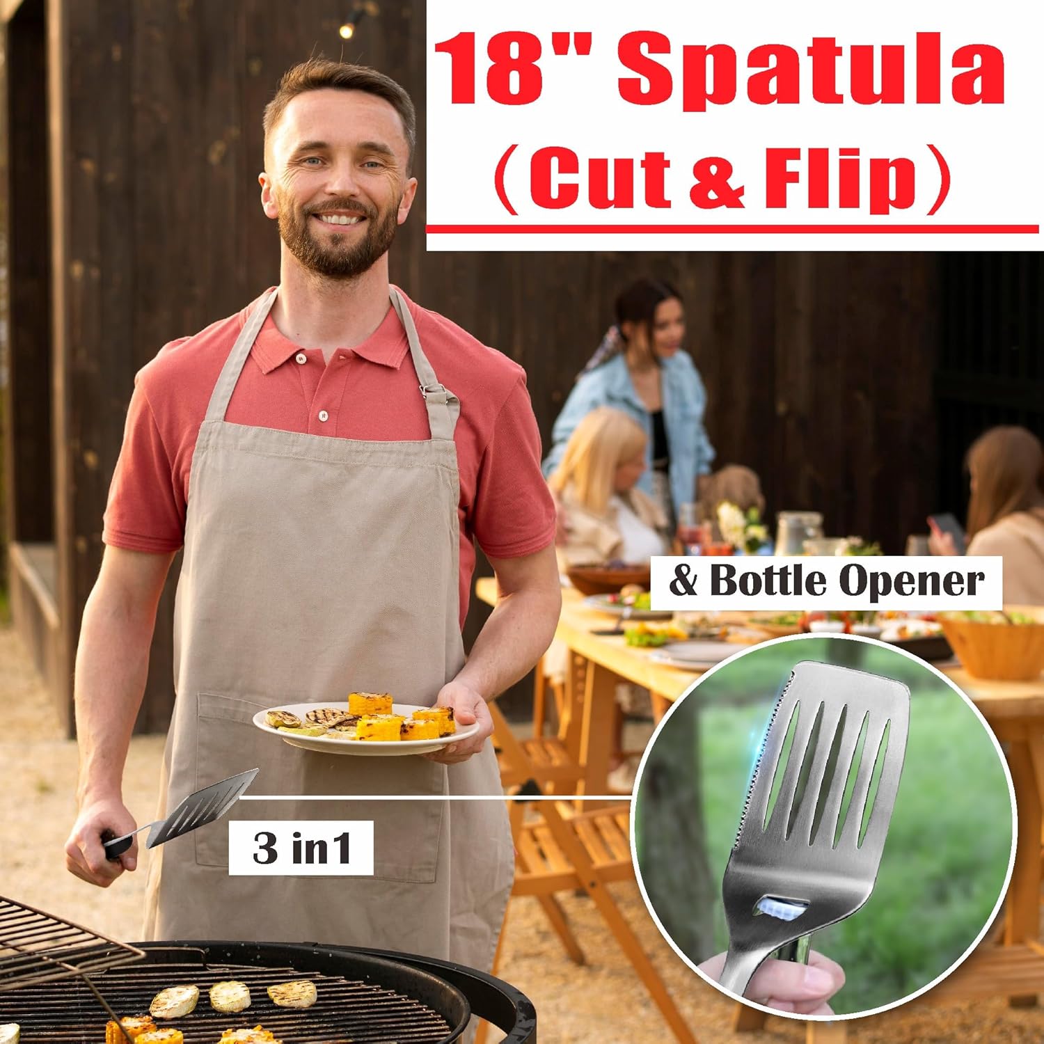 GRILLART BBQ Tools Grill Tools Set -18Inch Grilling Tools BBQ Set - Grill Accessories w/BBQ Tongs, Spatula, Fork, Brush- Stainless Grill Kit Grilling Set - Gift Ideas BBQ Accessories Gifts for Men Dad - Image 5