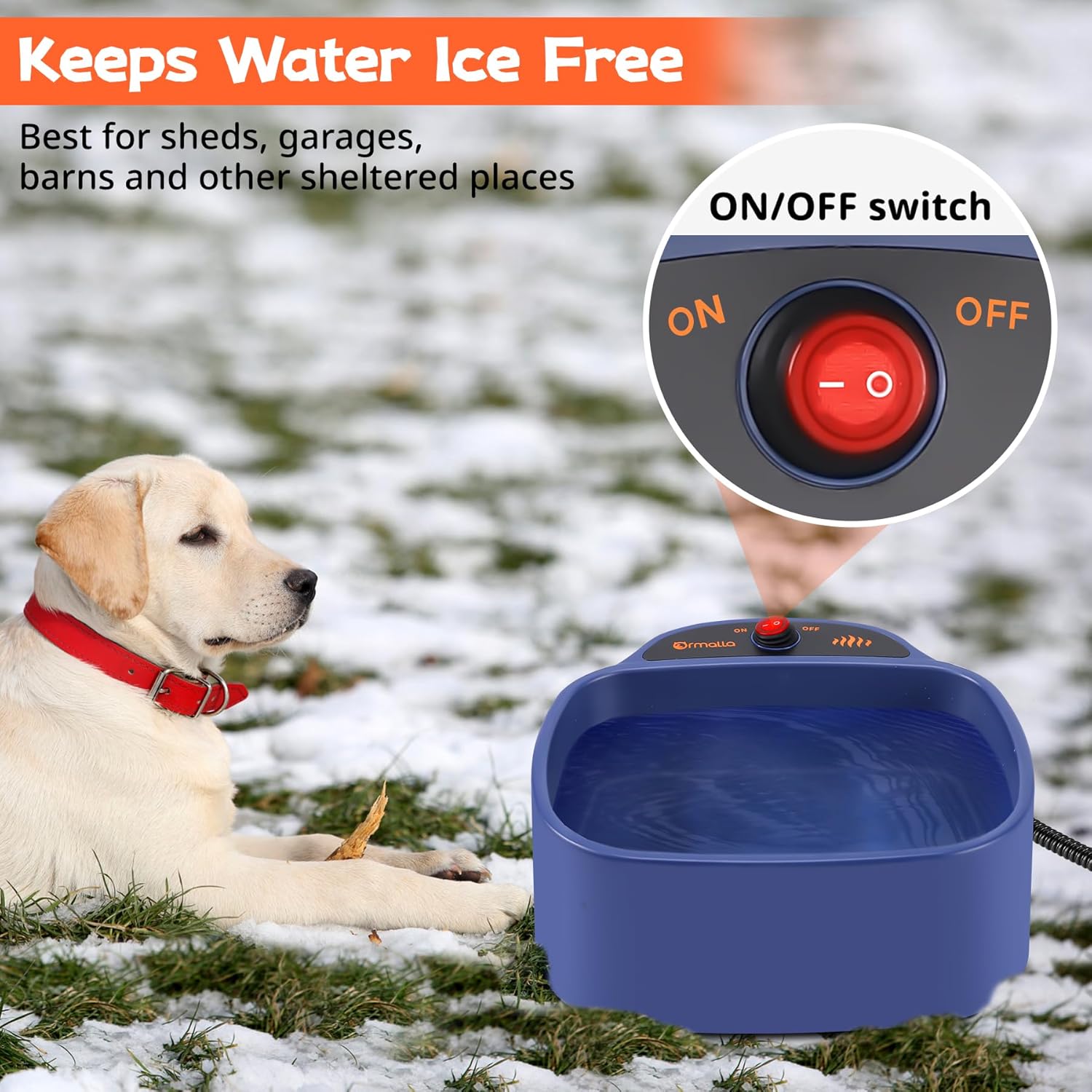 Heated Dog Bowl, 96oz/2.8L Outdoor Heated Water Bowl for Dogs, Cats, Chickens and Squirrels, Heated Pet Bowl with Chew Resistant Power Cord and ON/Off Switch, 35W - Image 5