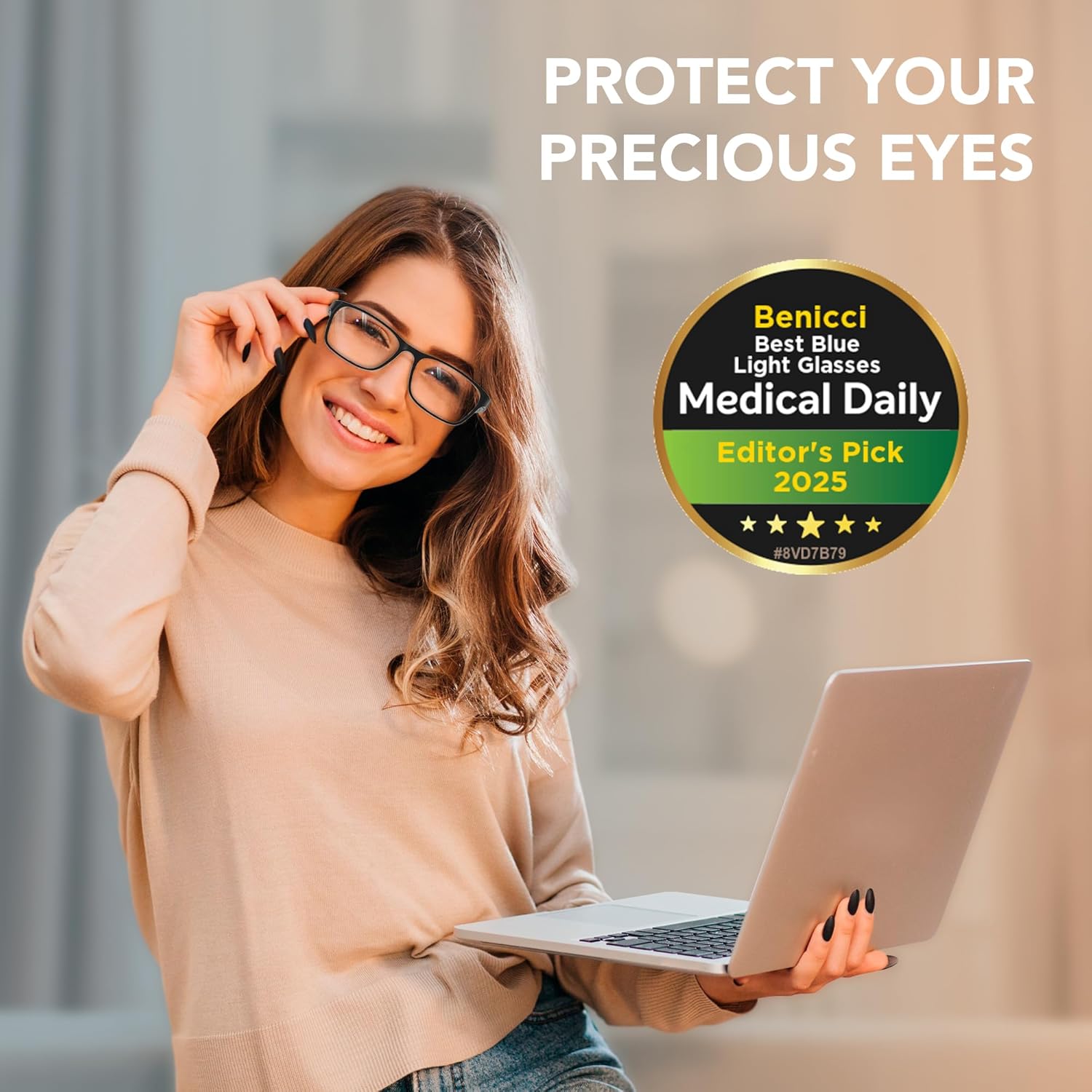 Stylish Blue Light Blocking Glasses for Women & Men – Helps Ease Digital Eye Strain & Headache from Computers, Phones w/Case - Image 3