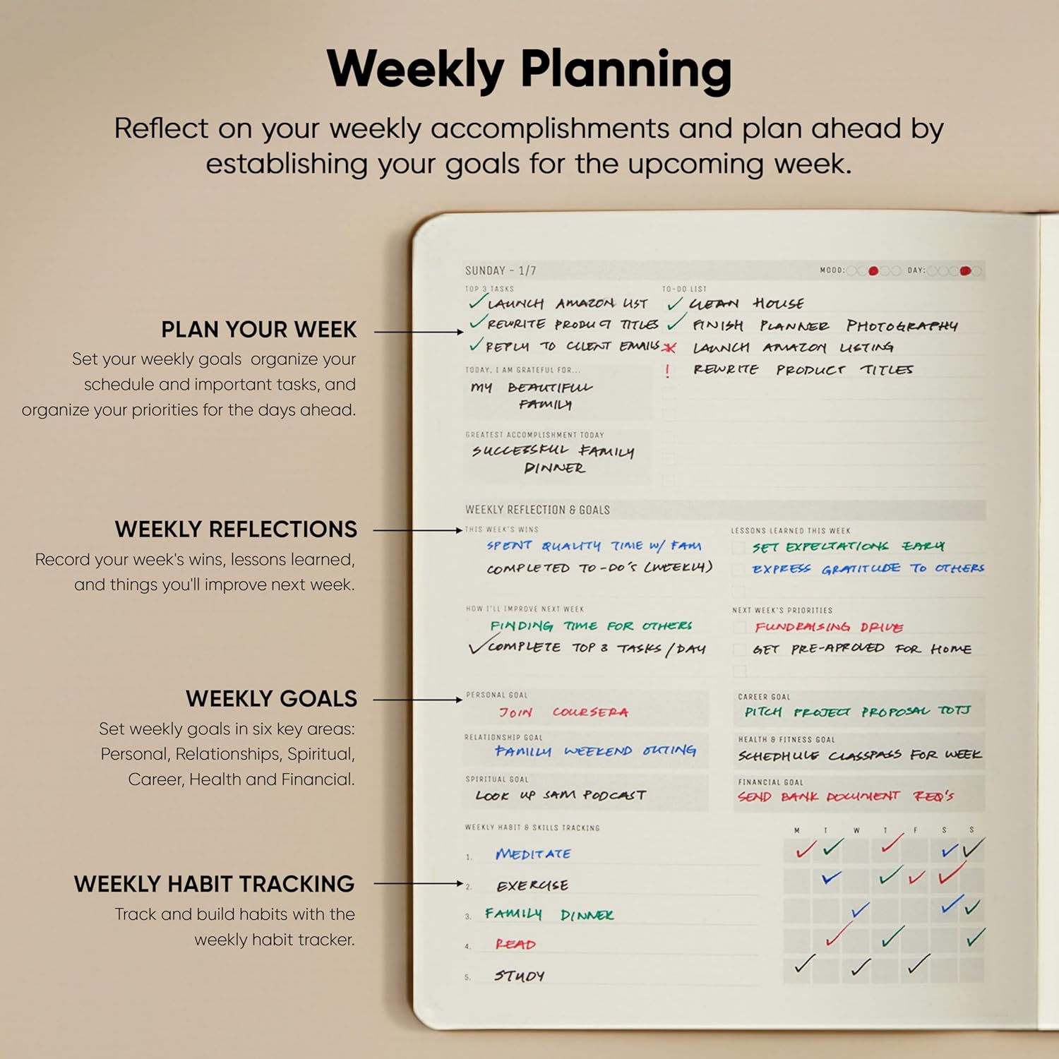 Dated, 2026 Planner, 8.5" x 11" - The Productivity Planner to Achieve Your 2026 Goals - Planner 2026-2027 by PRODUCTIVITY STORE (A4, BROWN) - Image 4