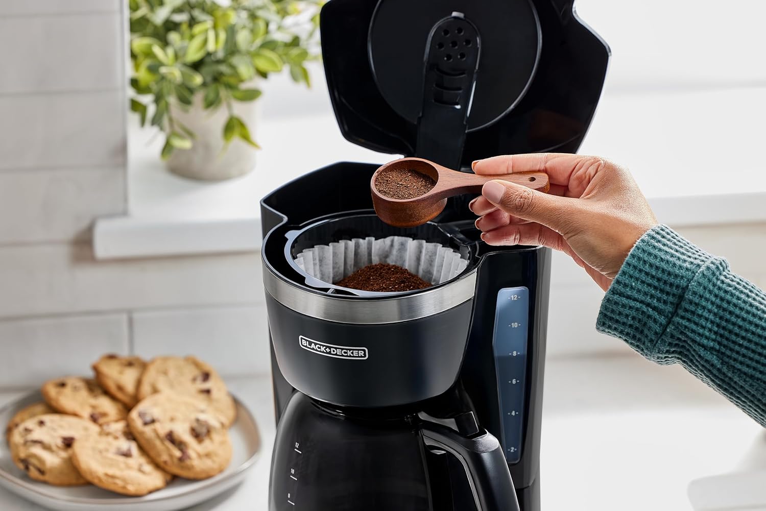 BLACK+DECKER 12-Cup Digital Coffee Maker, Programmable, Washable Basket Filter, Sneak-A-Cup, Auto Brew, Water Window, Keep Hot Plate, Black - Image 11