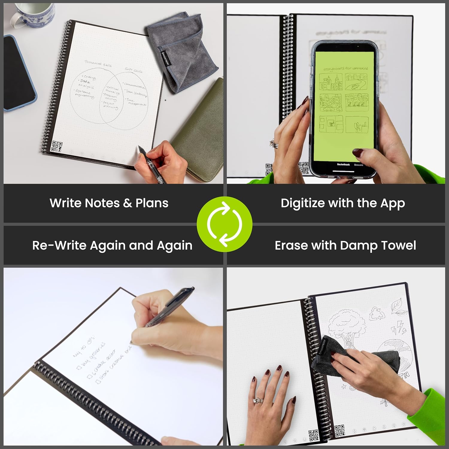 Rocketbook Core Reusable Spiral Notebook, Letter Size 8.5x11, Black - Dotted Pages, App-Connected, Erasable, Durable Cover, Ideal for School, Work, and Creative Projects - Image 2